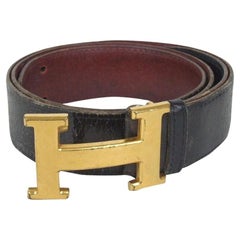 Hermès Black Reversible H Logo Kit Burgundy Gold 872989 Belt