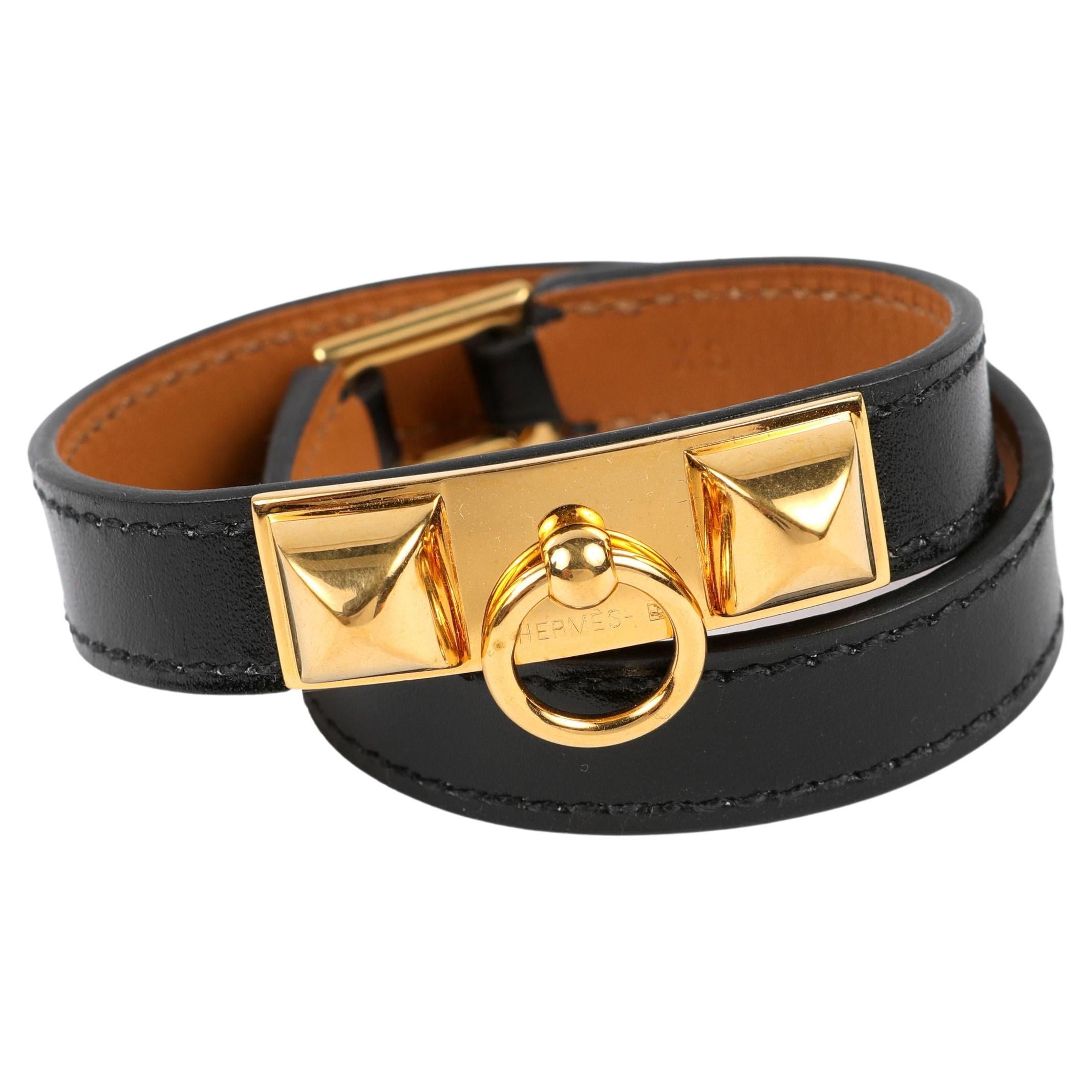 Bracelet double tour Rivale noir Hermès en vente