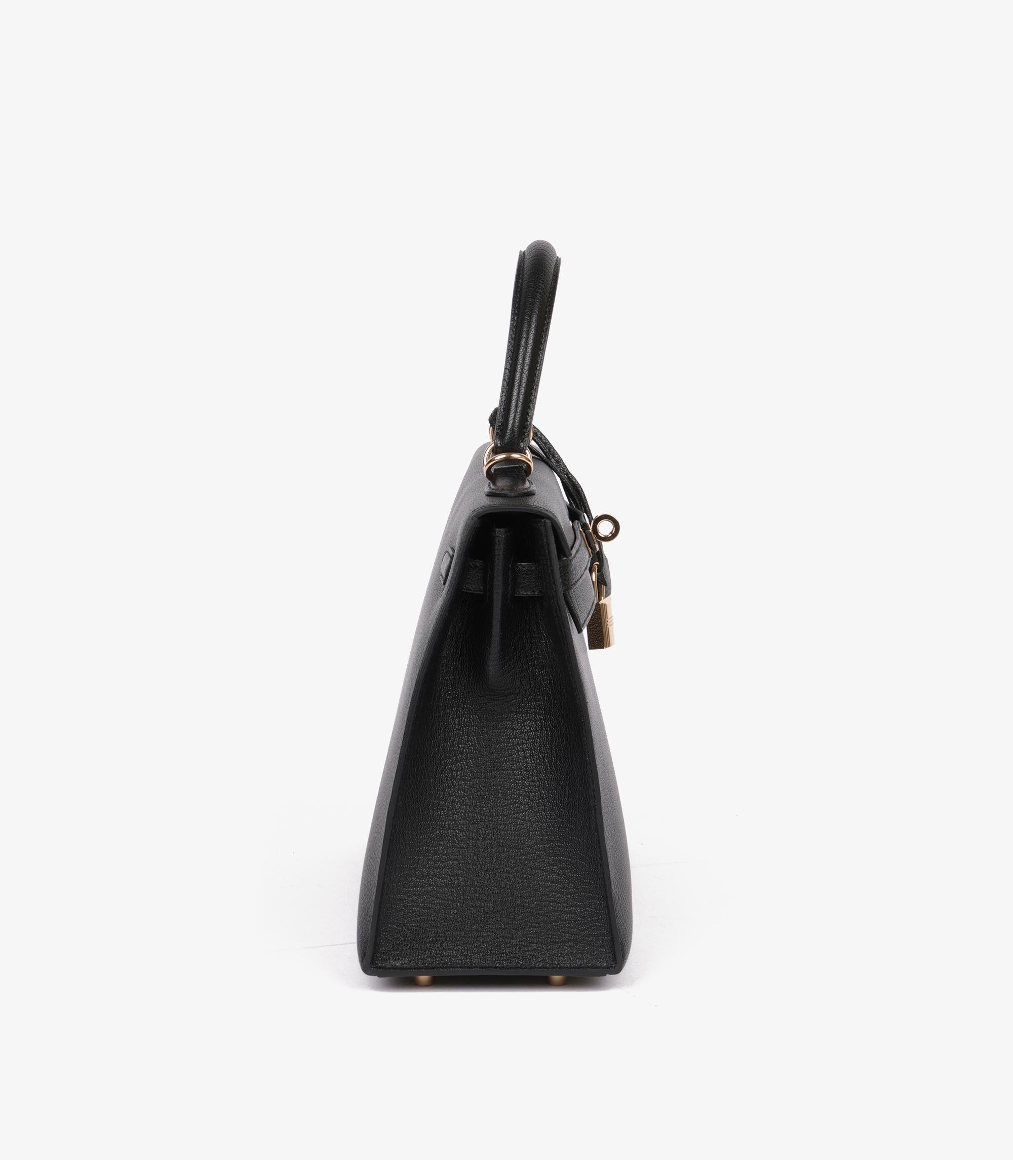 Hermès Black & Rouge De Coeur Chevre Mysore Leather HSS Special Order Kelly 25cm In Excellent Condition In Bishop's Stortford, Hertfordshire