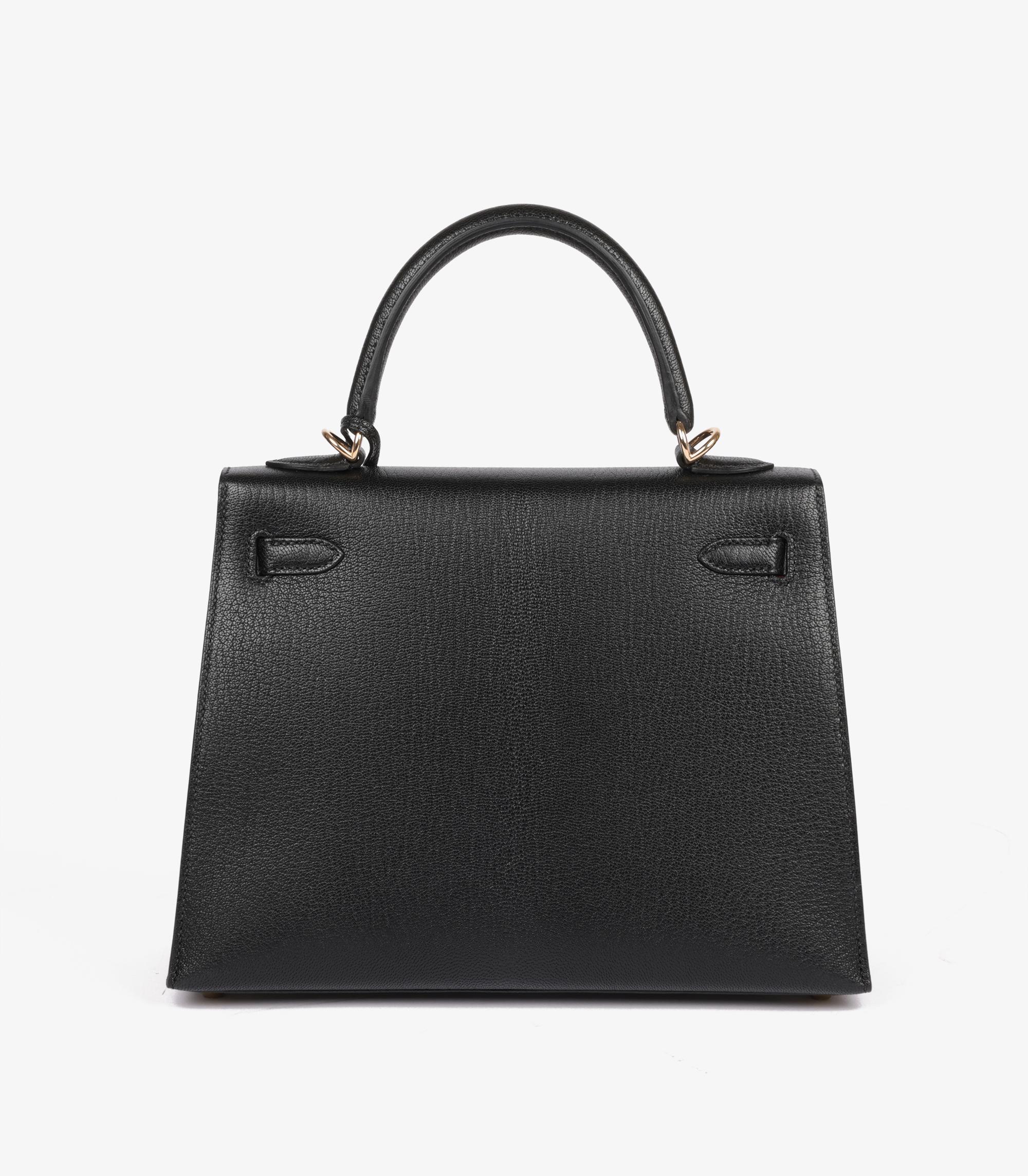 Women's Hermès Black & Rouge De Coeur Chevre Mysore Leather HSS Special Order Kelly 25cm For Sale