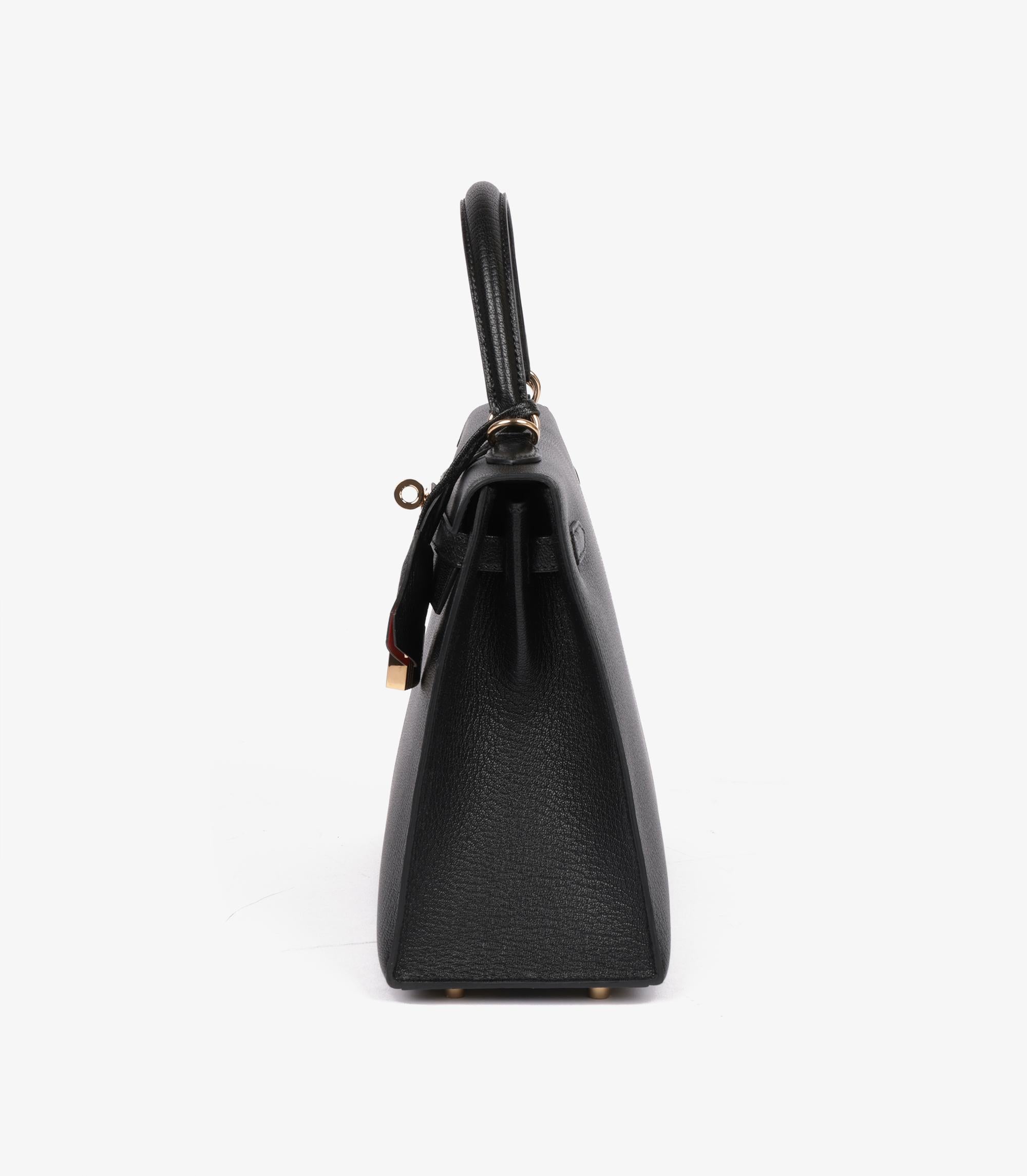 Hermès Black & Rouge De Coeur Chevre Mysore Leather HSS Special Order Kelly 25cm 1