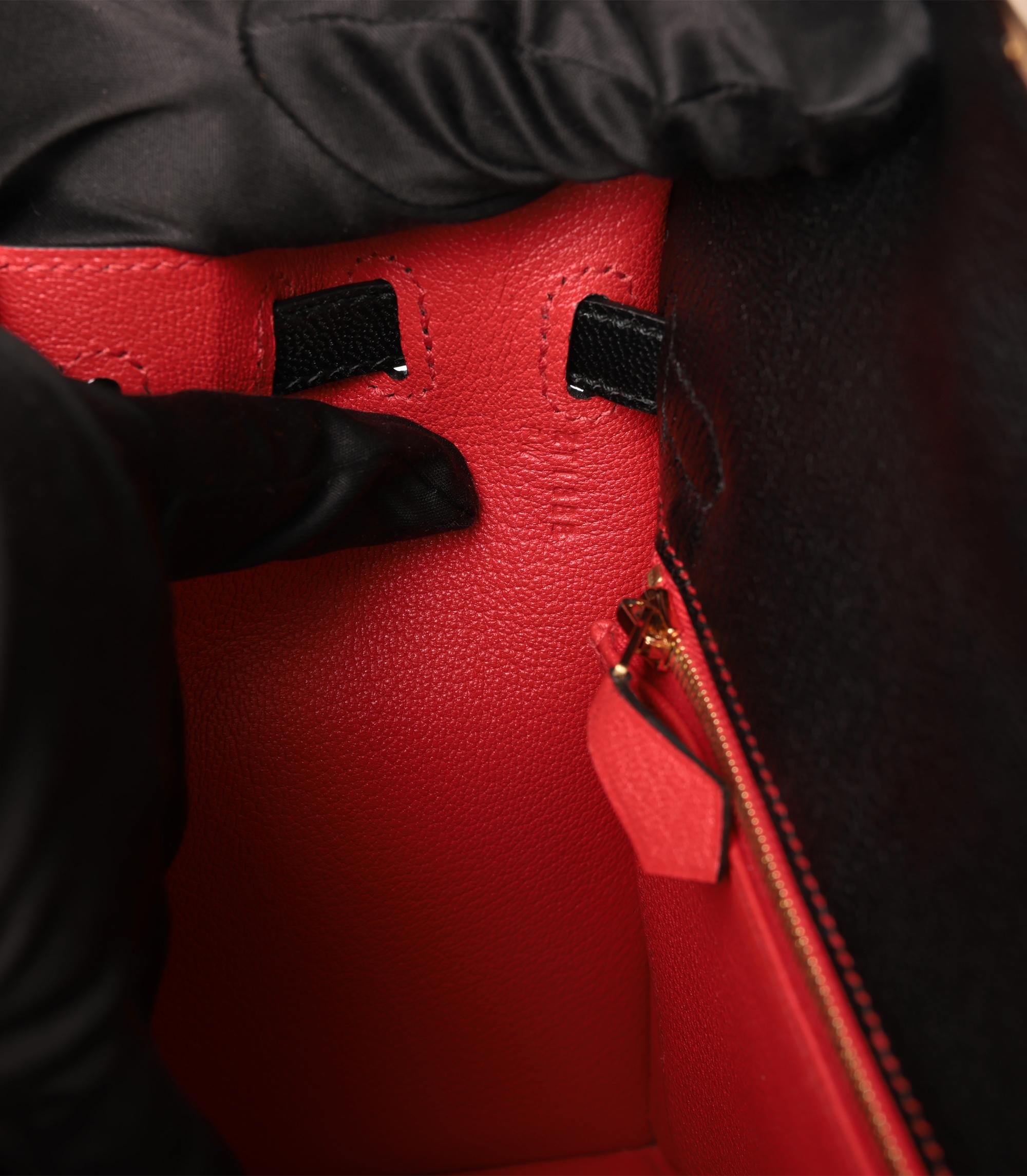 Hermès Black & Rouge De Coeur Chevre Mysore Leather HSS Special Order Kelly 25cm For Sale 5