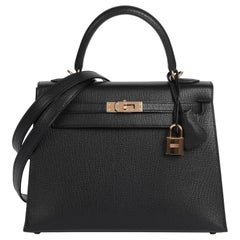 Hermès Black & Rouge De Coeur Chevre Mysore Leather HSS Special Order Kelly 25cm