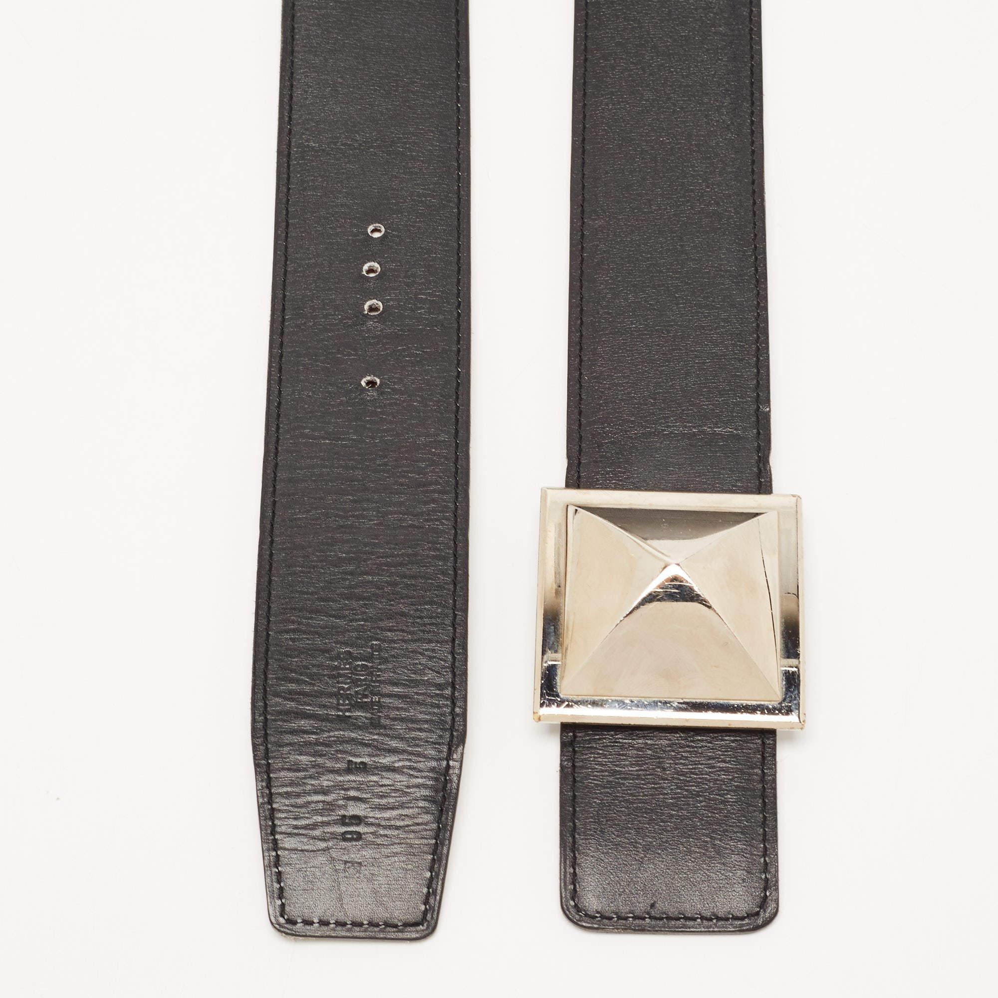 Hermes Black/Rouge Grenat Leather Medor Reversible Belt 95CM 3