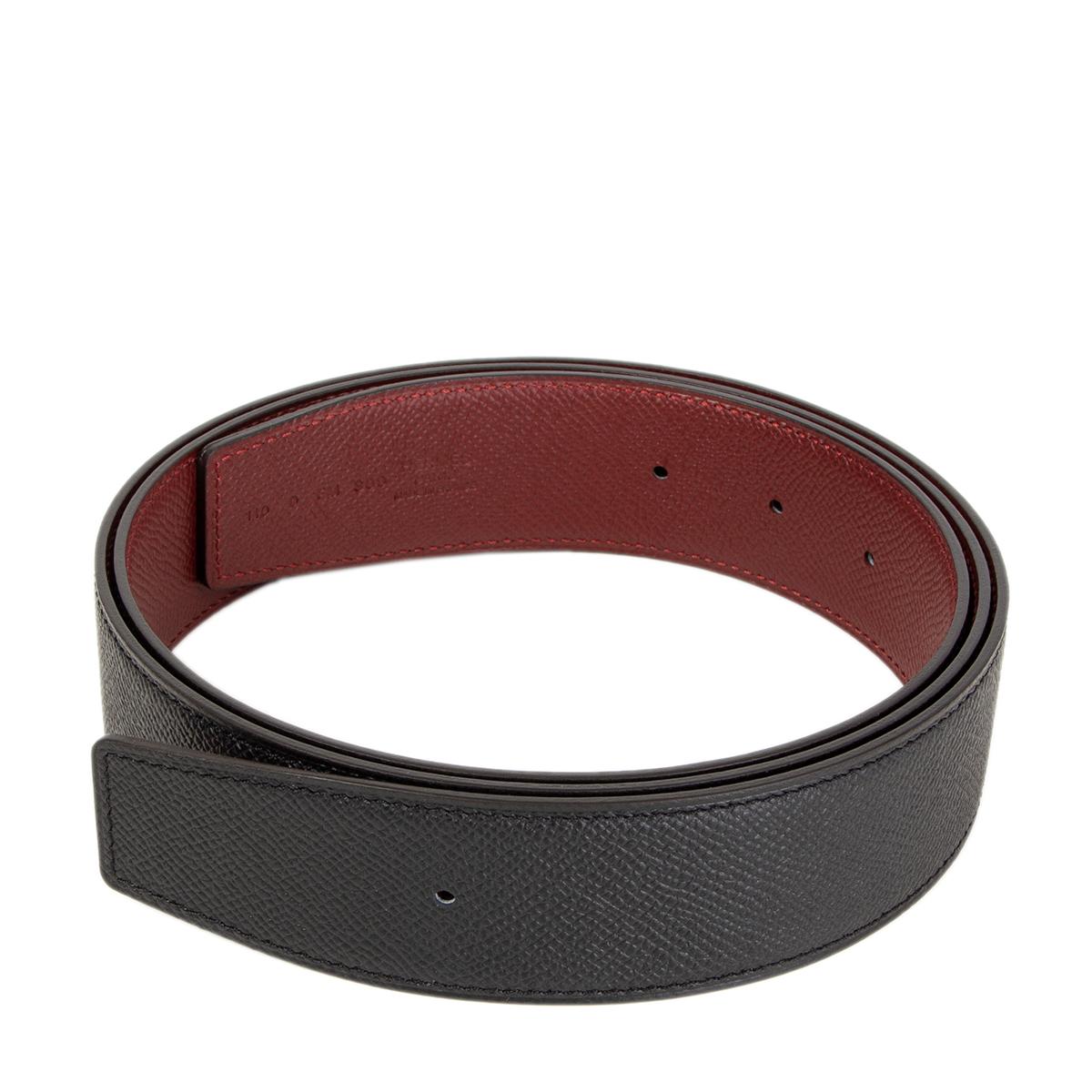 100% authentic Hermes 38mm reversible belt strap in Noir (black) and Rouge H (burgundy) Veau Epsom leather. Brand new. Comes with box.

Measurements
Tag Size	110
Width	3.8cm (1.5in)
Fits	107cm (41.7in) to 112cm (43.7in)

All listing are only for the
