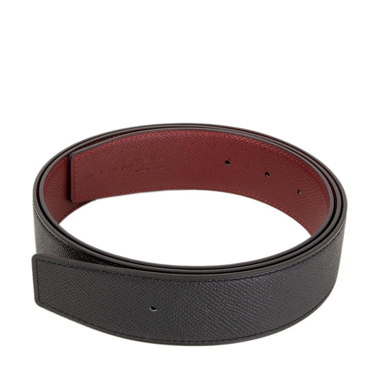 HERMES black and Rouge H burgundy Reversible Belt Strap 110  display picture 2