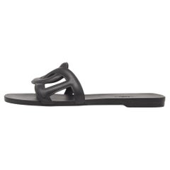 Hermes Black Rubber Aloha Flat Slides Size 40