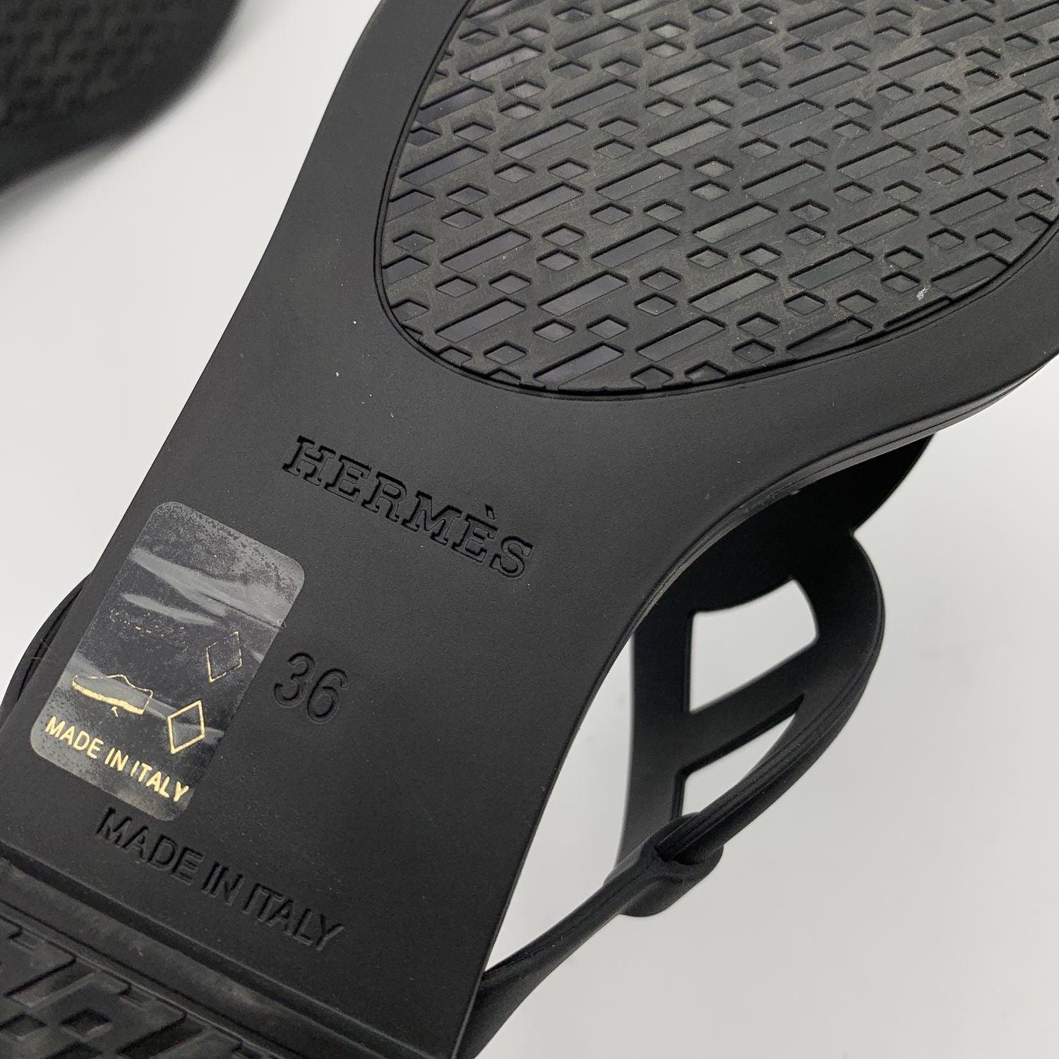 Women's Hermes Black Rubber Egerie Thong Sandals Shoes Size 36