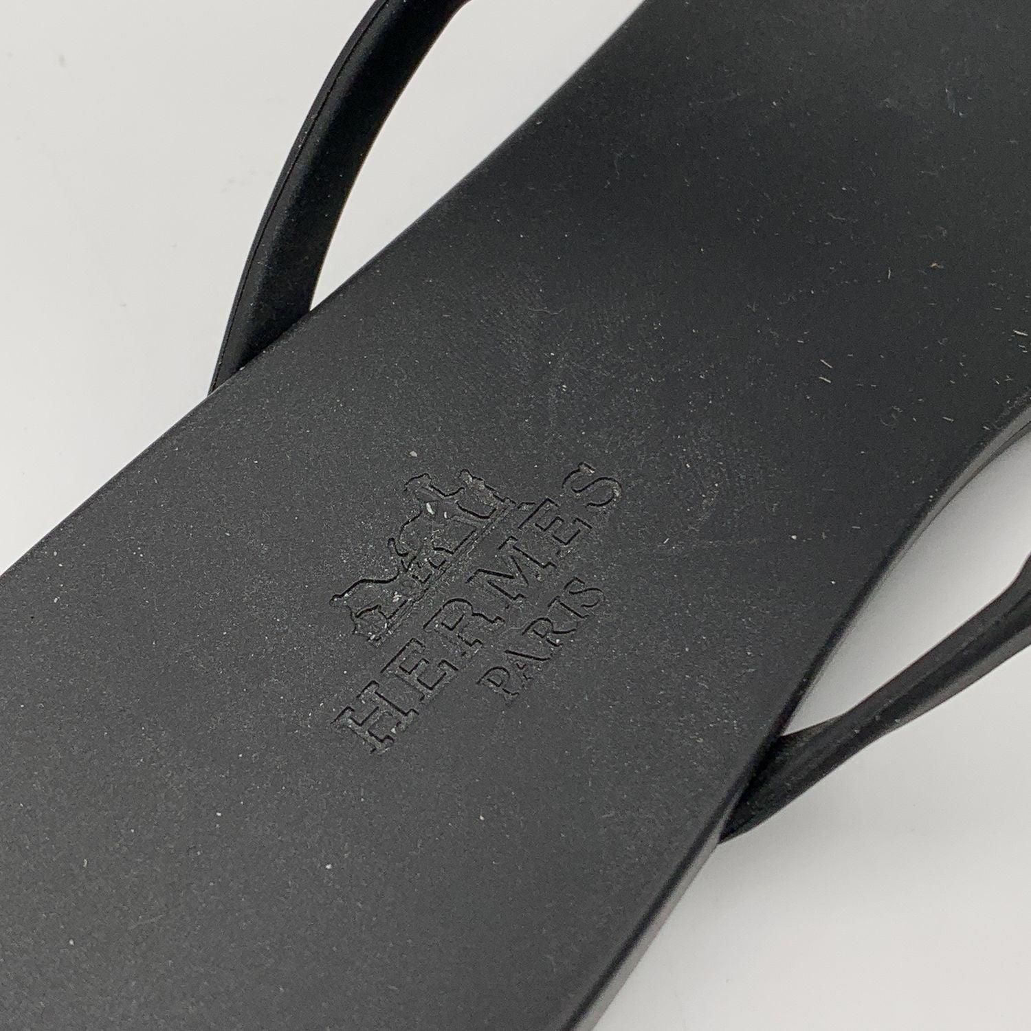 Hermes Black Rubber Egerie Thong Sandals Shoes Size 36 1