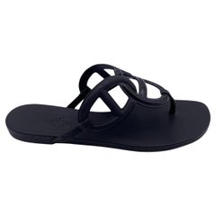 Used Hermes Black Rubber Egerie Thong Sandals Shoes Size 36