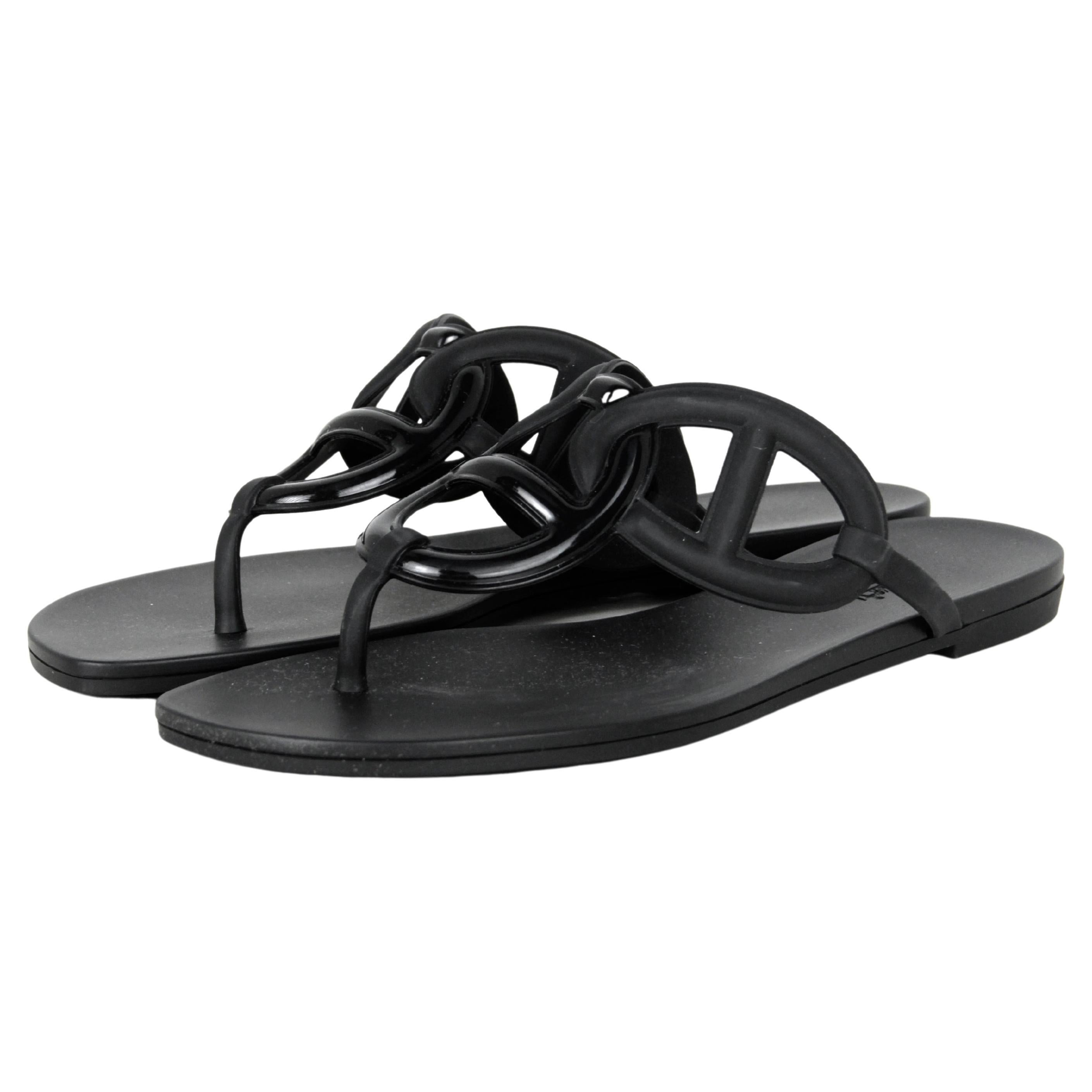 Hermes Black Rubber Waterproof TPU Egerie Sandals sz 39 For Sale at ...