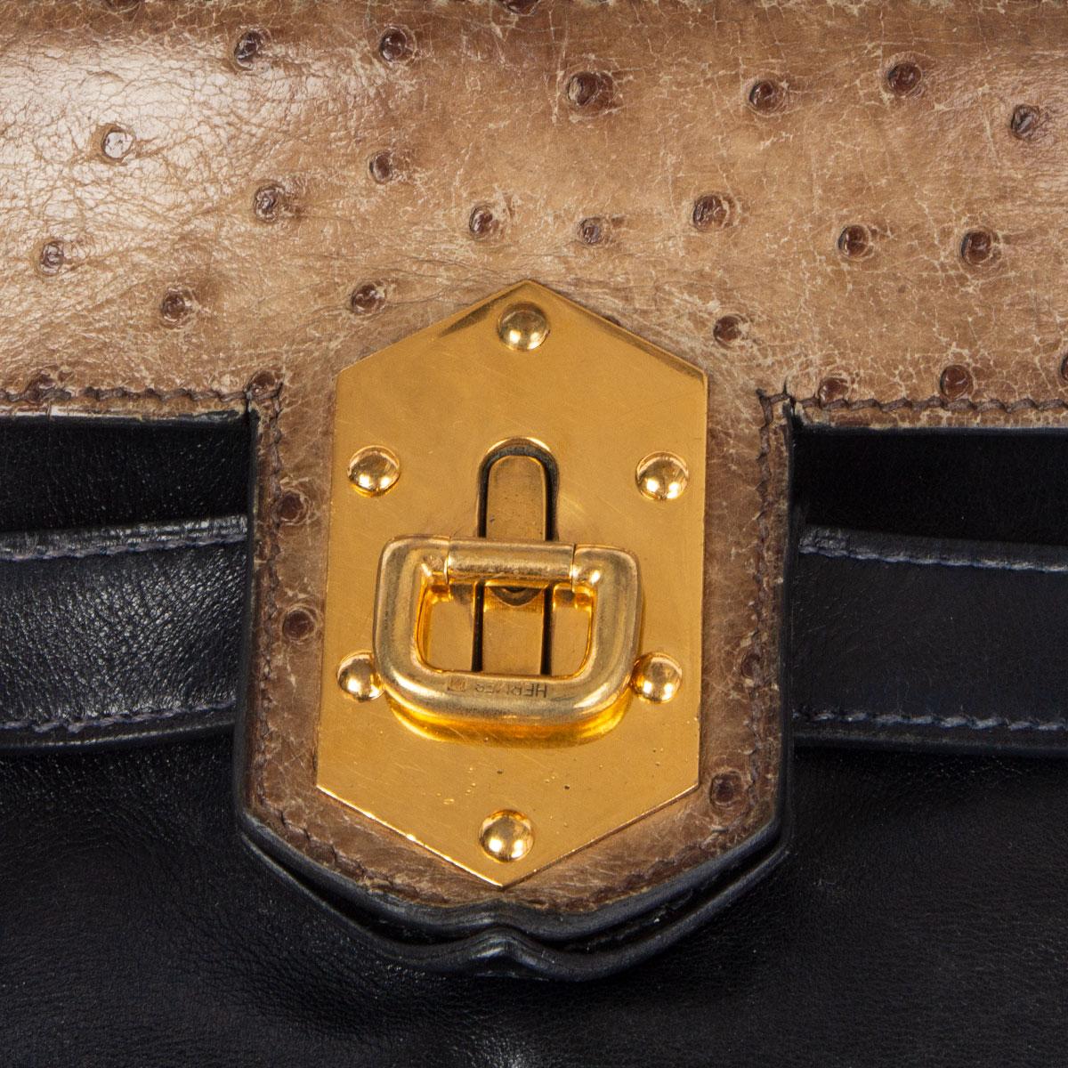 HERMES black Savory leather & Lizard & Grise Ostrich SUMAC Shoulder Bag For Sale 3
