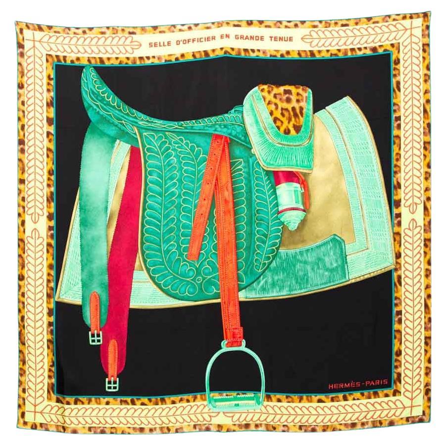 Hermès Black Selle D'Officier En Grande Tenue Silk Scarf