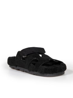 Hermès Black Shearling Chypre Velcro Sandals Size IT 38
