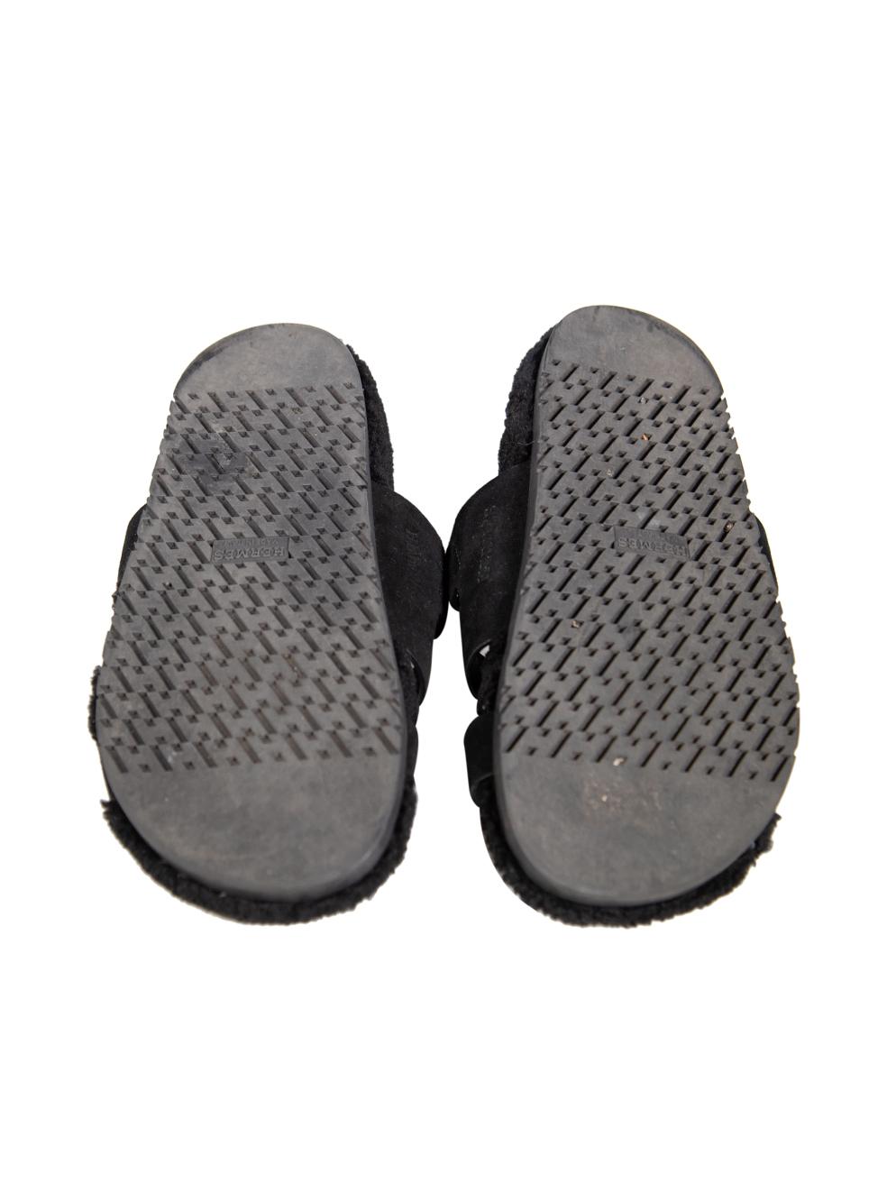 Women's Hermès Black Shearling Chypre Velcro Sandals Size IT 38