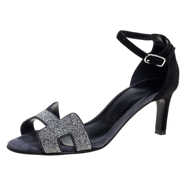 Hermes Black Shimmery Suede Night Sandals Size 36 at 1stDibs | hermes heels  black, hermes high heels, hermes premiere sandal