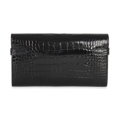 Hermès Black Shiny Alligator Kelly Longue Wallet GHW