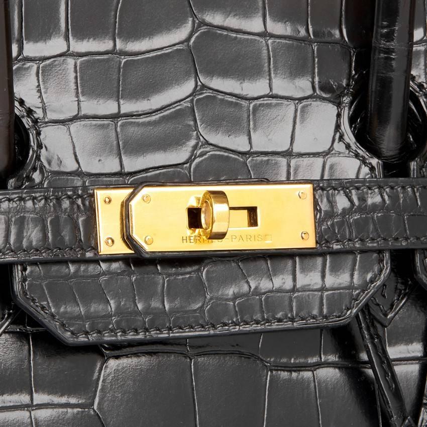Hermes Black Shiny Crocodile 35cm Birkin Bag In Excellent Condition For Sale In London, GB