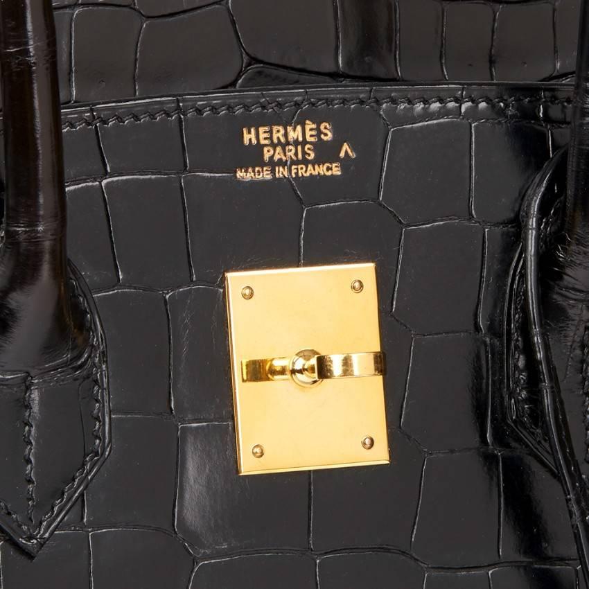 Women's Hermes Black Shiny Crocodile 35cm Birkin Bag For Sale