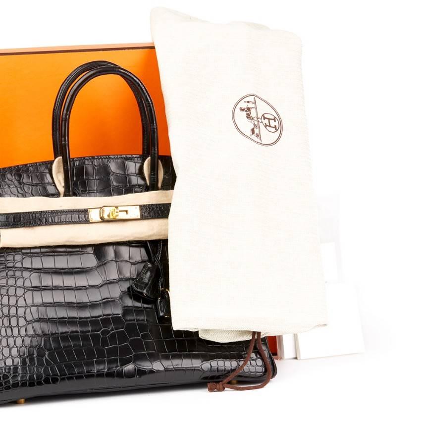 Hermes Black Shiny Crocodile 35cm Birkin Bag For Sale 3