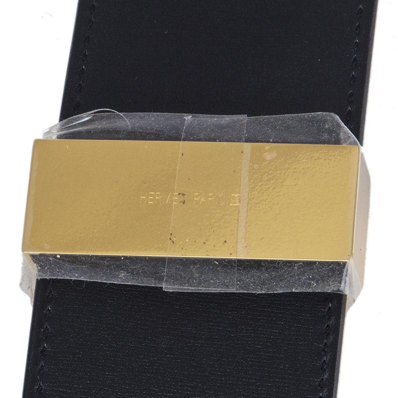 HERMES noir CROCODILE brillant et COLLIER DE CHIEN or Ceinture 85 1