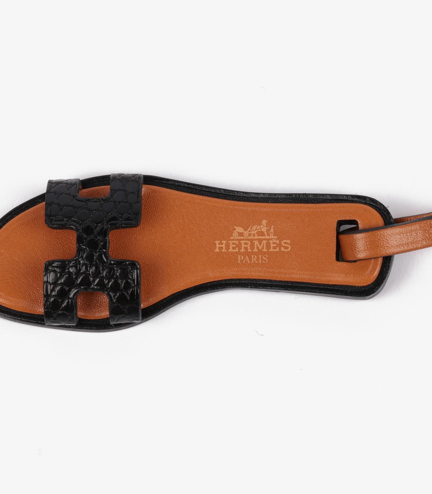 Hermes Black Shiny Lizard & Sable Butler Calfskin Leather Oran Nano Charm In Excellent Condition For Sale In Bishop's Stortford, Hertfordshire