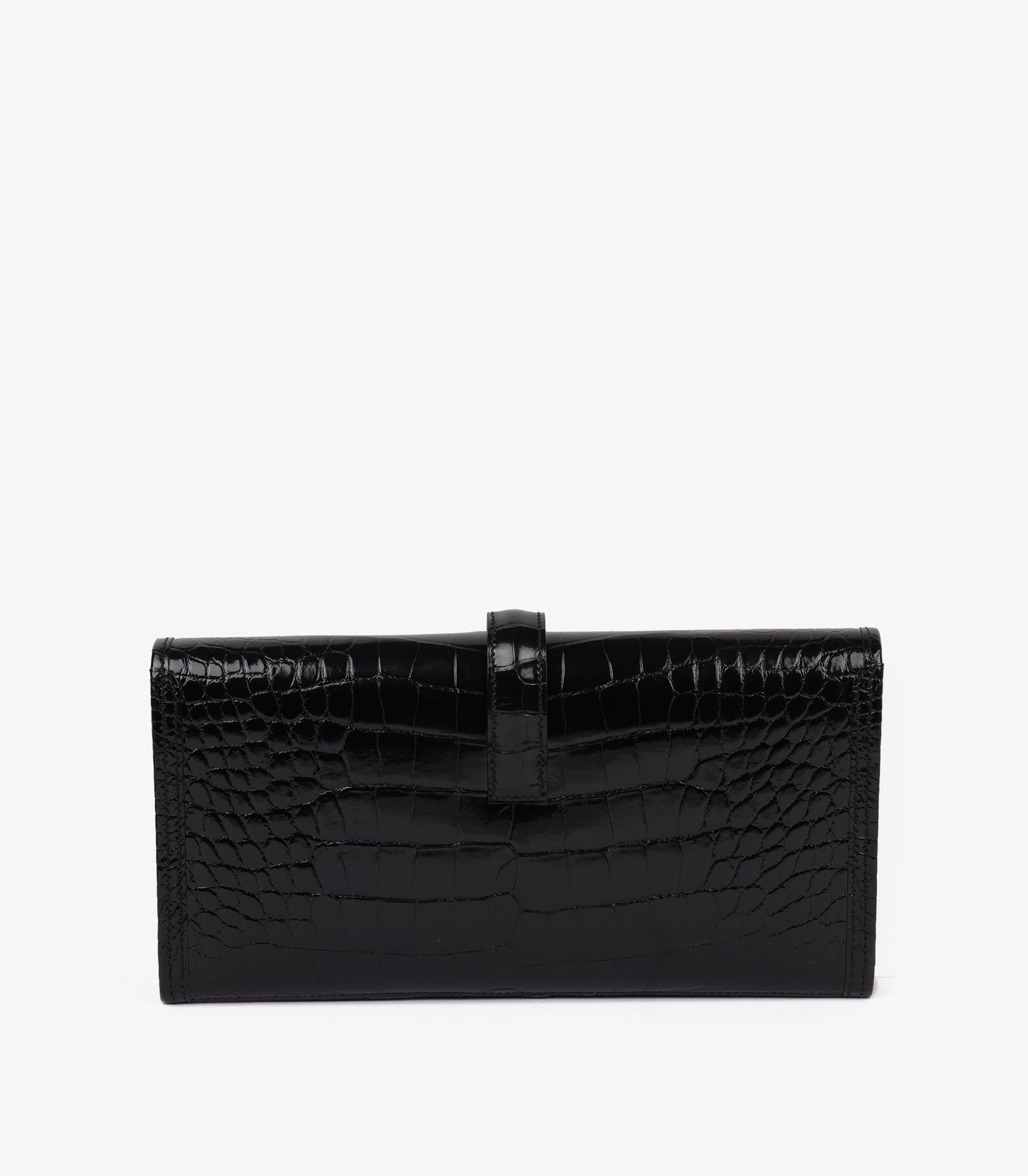 Hermès Black Shiny Mississippiensis Alligator Leather Jige Elan 29 In Excellent Condition In Bishop's Stortford, Hertfordshire