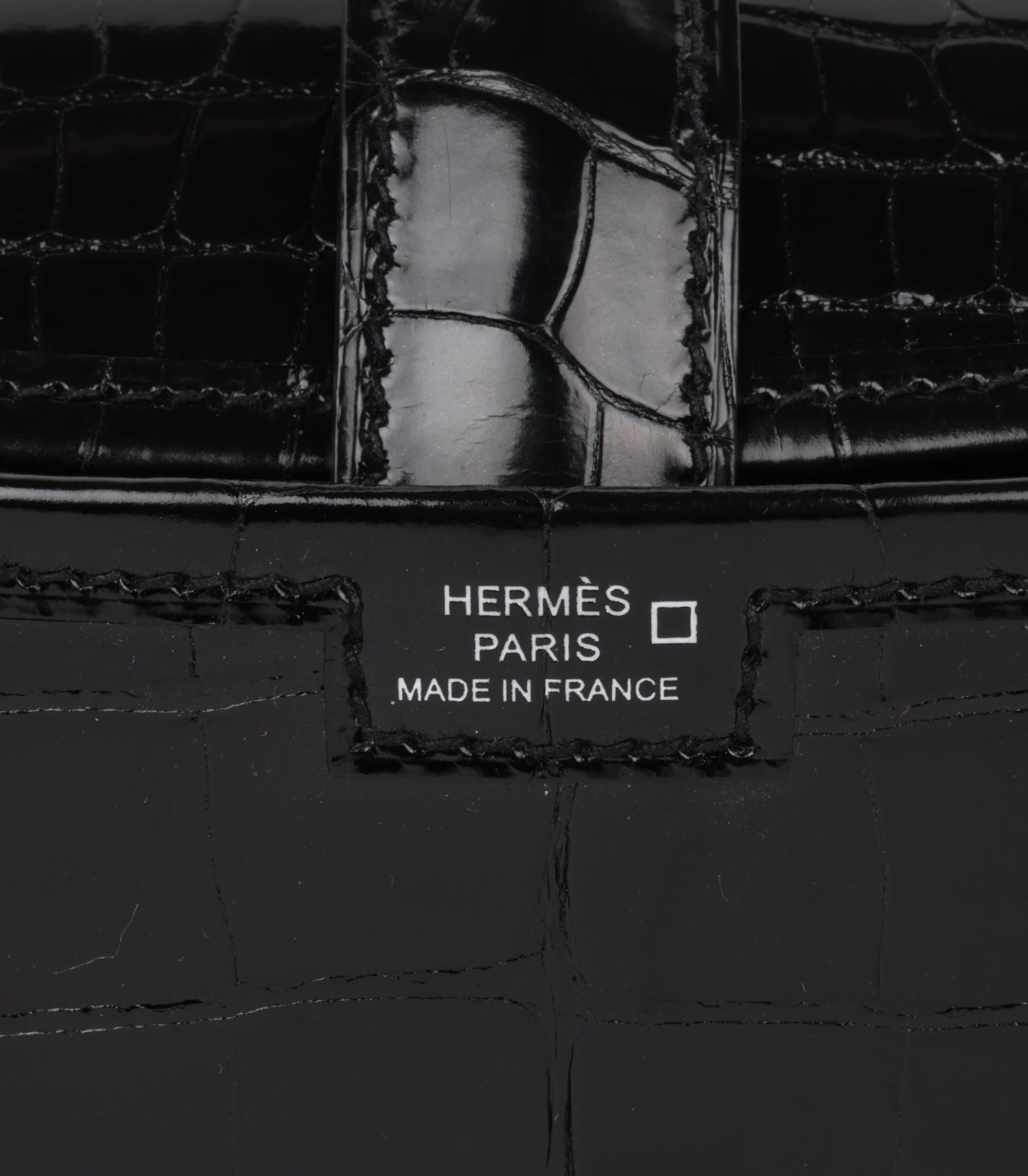 Hermès Black Shiny Mississippiensis Alligator Leather Jige Elan 29 3