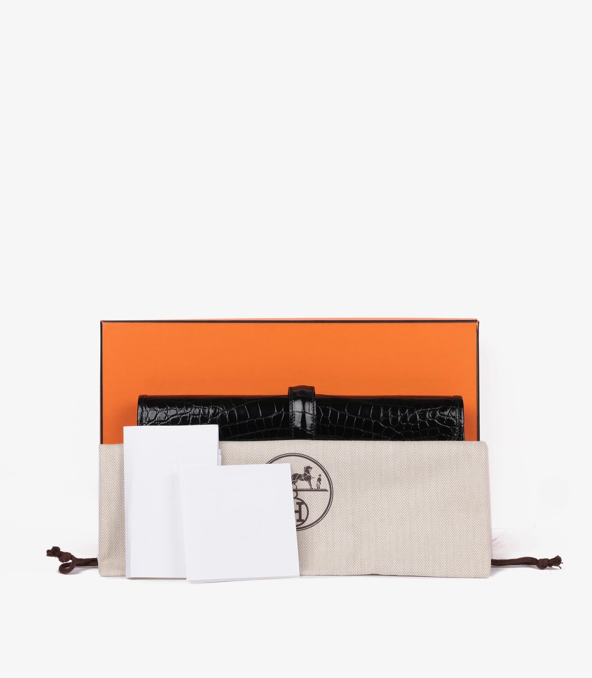 Hermès Black Shiny Mississippiensis Alligator Leather Jige Elan 29 5