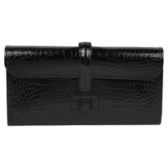 Hermès Black Shiny Mississippiensis Alligator Leather Jige Elan 29