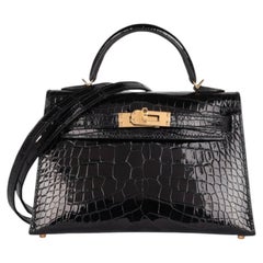 Hermès Black Shiny Mississippiensis Alligator Leather Kelly 20cm II Sellier