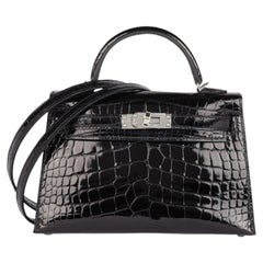 Hermès Black Shiny Mississippiensis Alligator Leather Kelly 20cm II Sellier