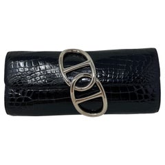 Hermes Niloticus Egee Clutch aus schwarzem glänzendem Krokodil