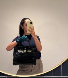 Hermès Black Shiny Niloticus Crocodile Leather Birkin 30cm Retourne