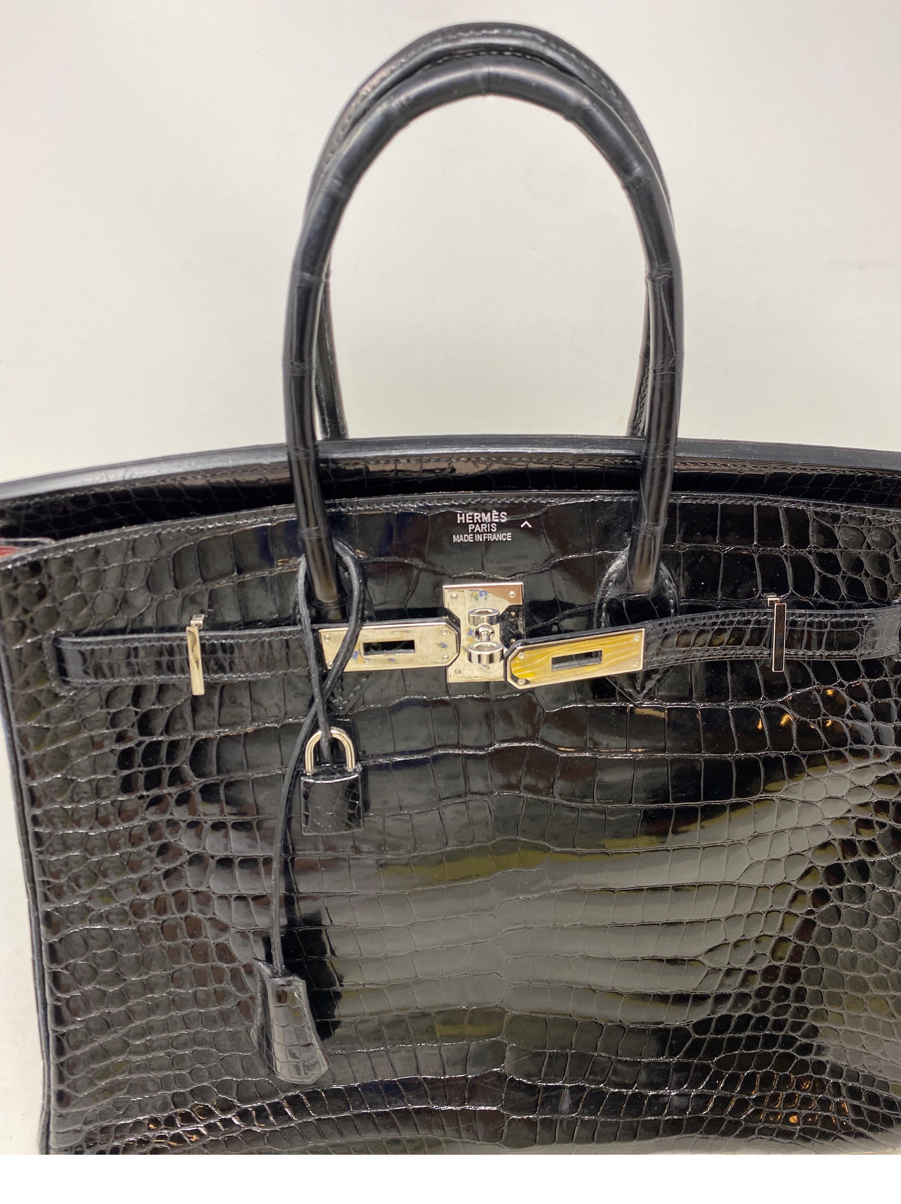 Hermes Black Shiny Porosus Crocodile Birkin 35 Bag 4