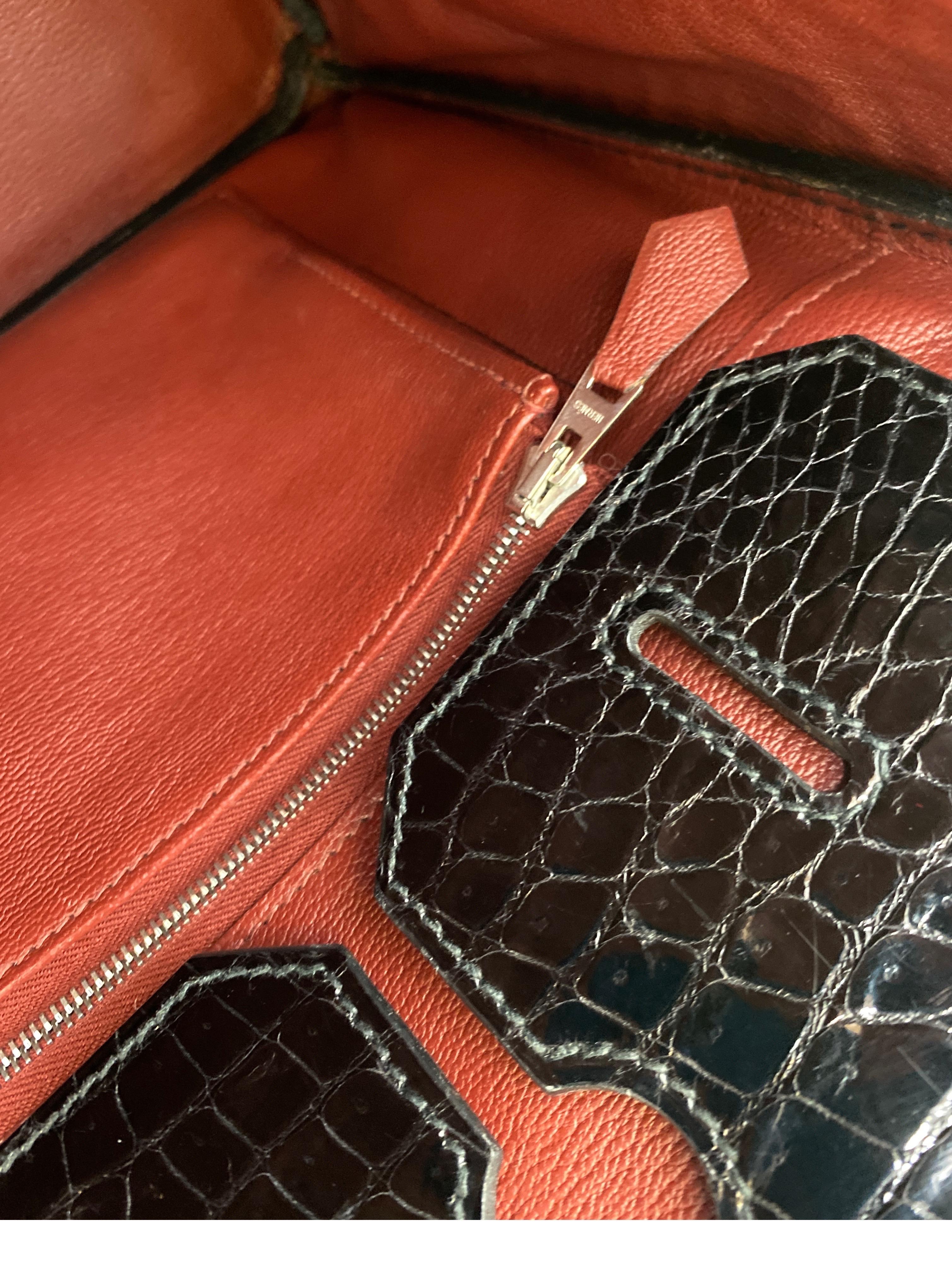 Hermes Black Shiny Porosus Crocodile Birkin 35 Bag 6