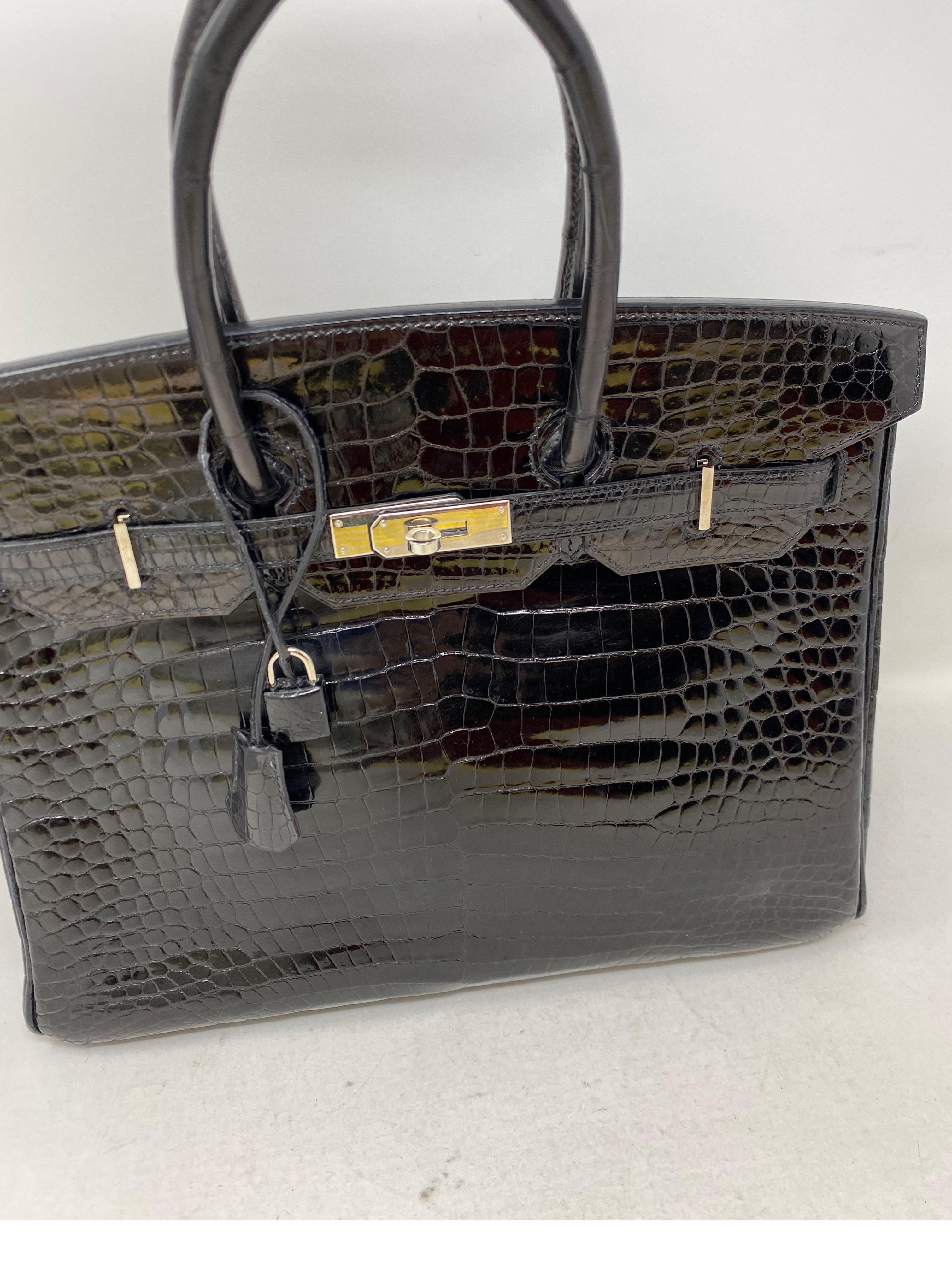 Hermes Black Shiny Porosus Crocodile Birkin 35 Bag 7