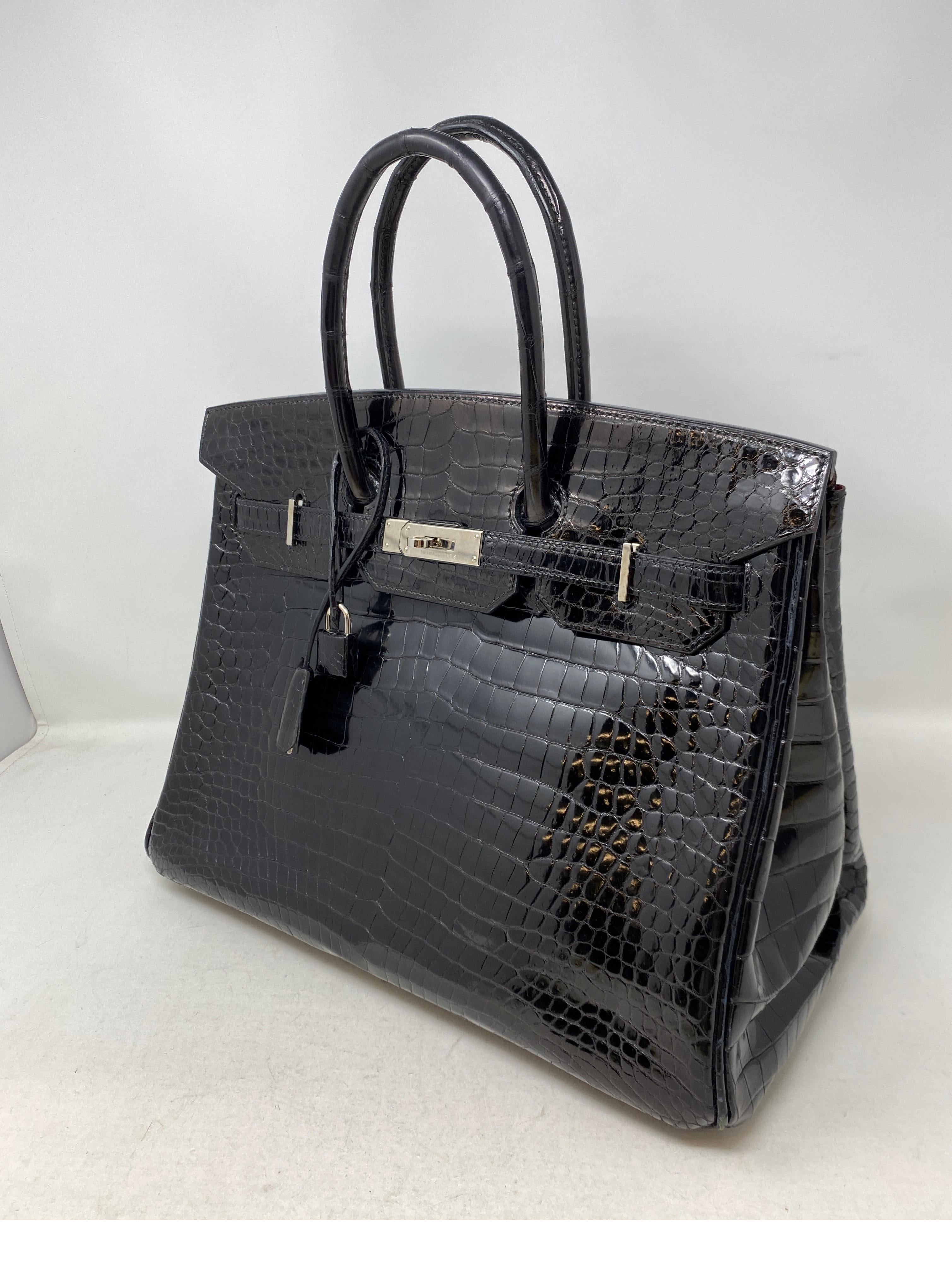 Hermes Black Shiny Porosus Crocodile Birkin 35 Bag 8