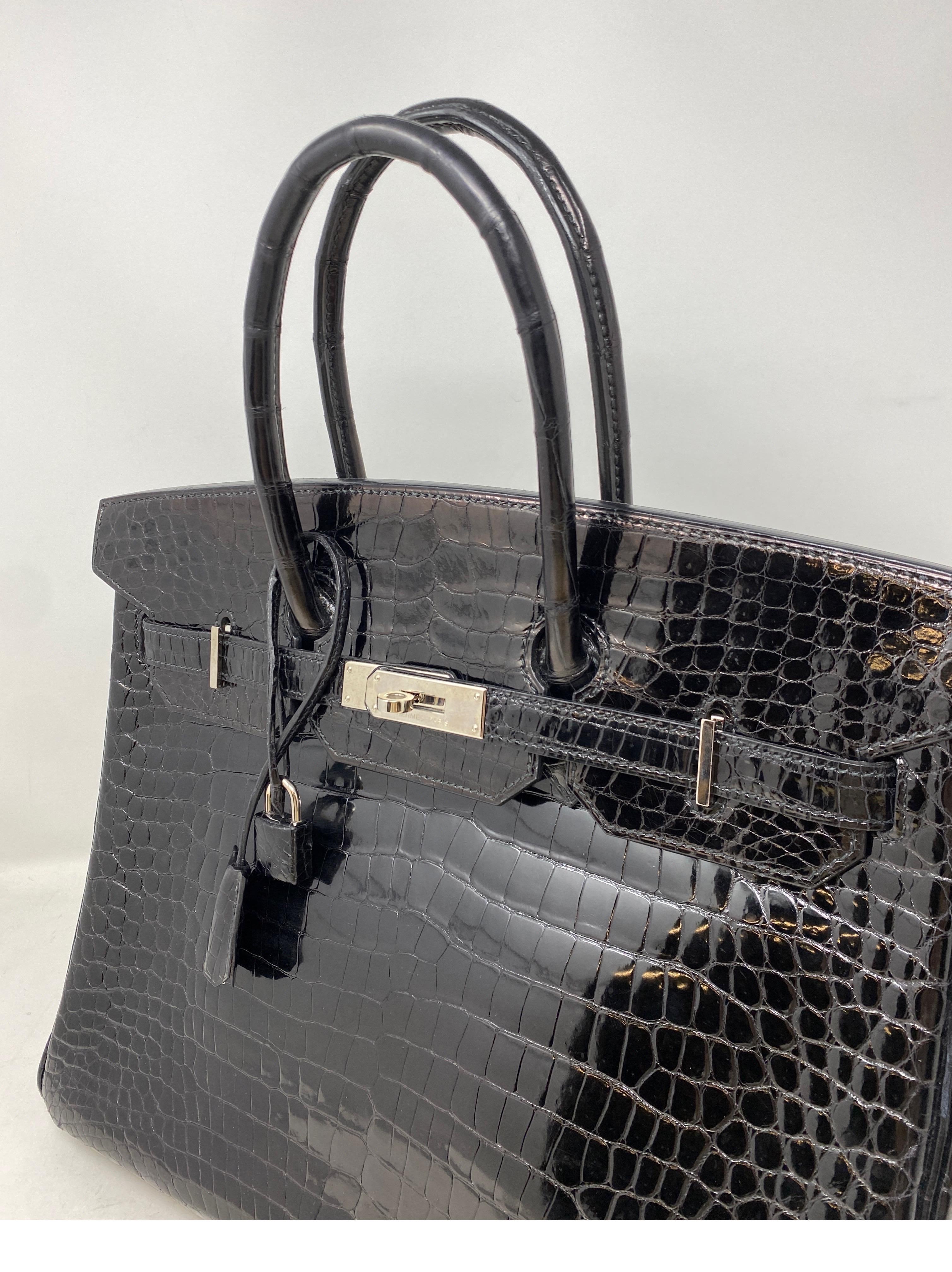 Hermes Black Shiny Porosus Crocodile Birkin 35 Bag 9