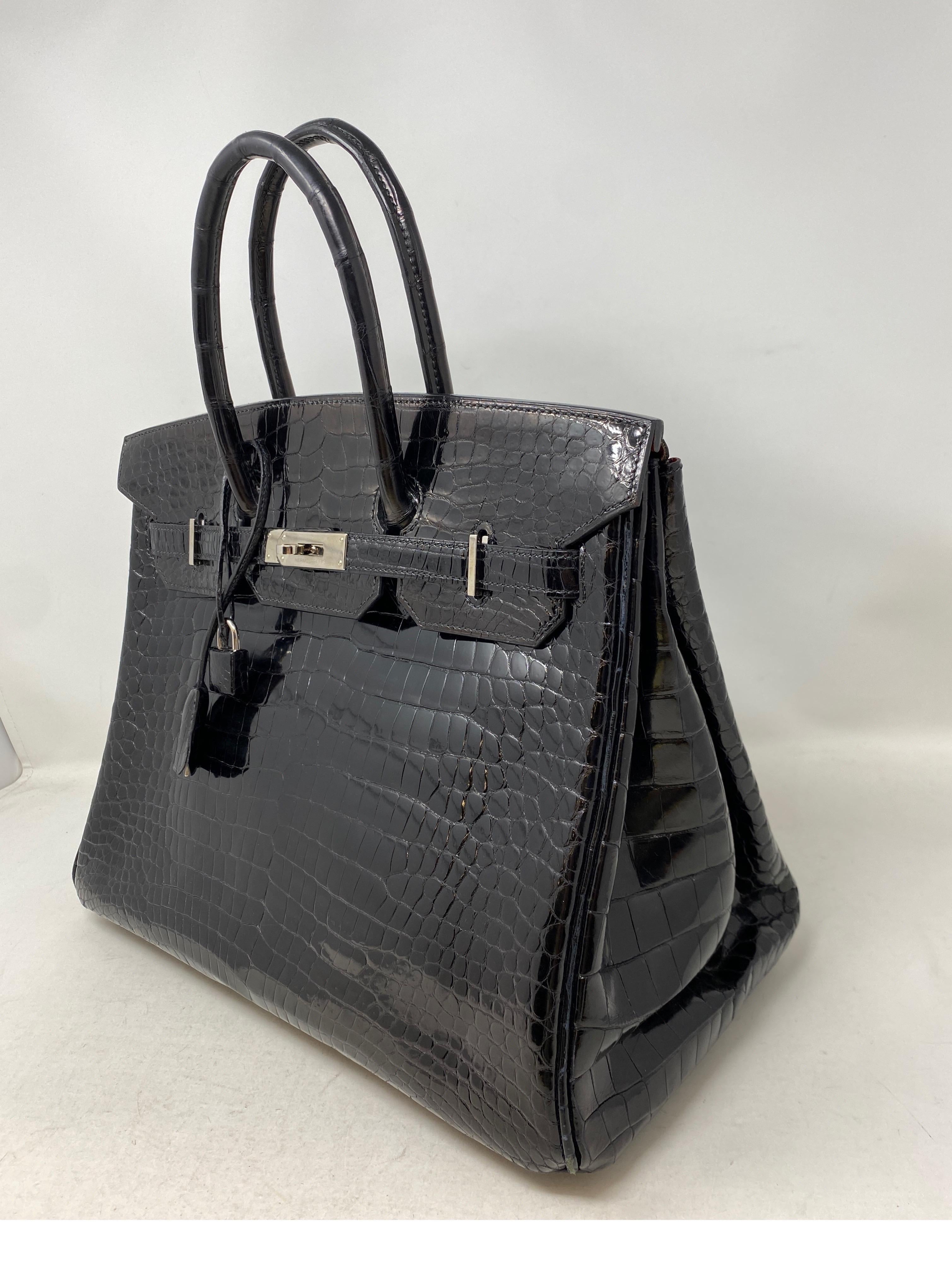 Hermes Black Shiny Porosus Crocodile Birkin 35 Bag 10
