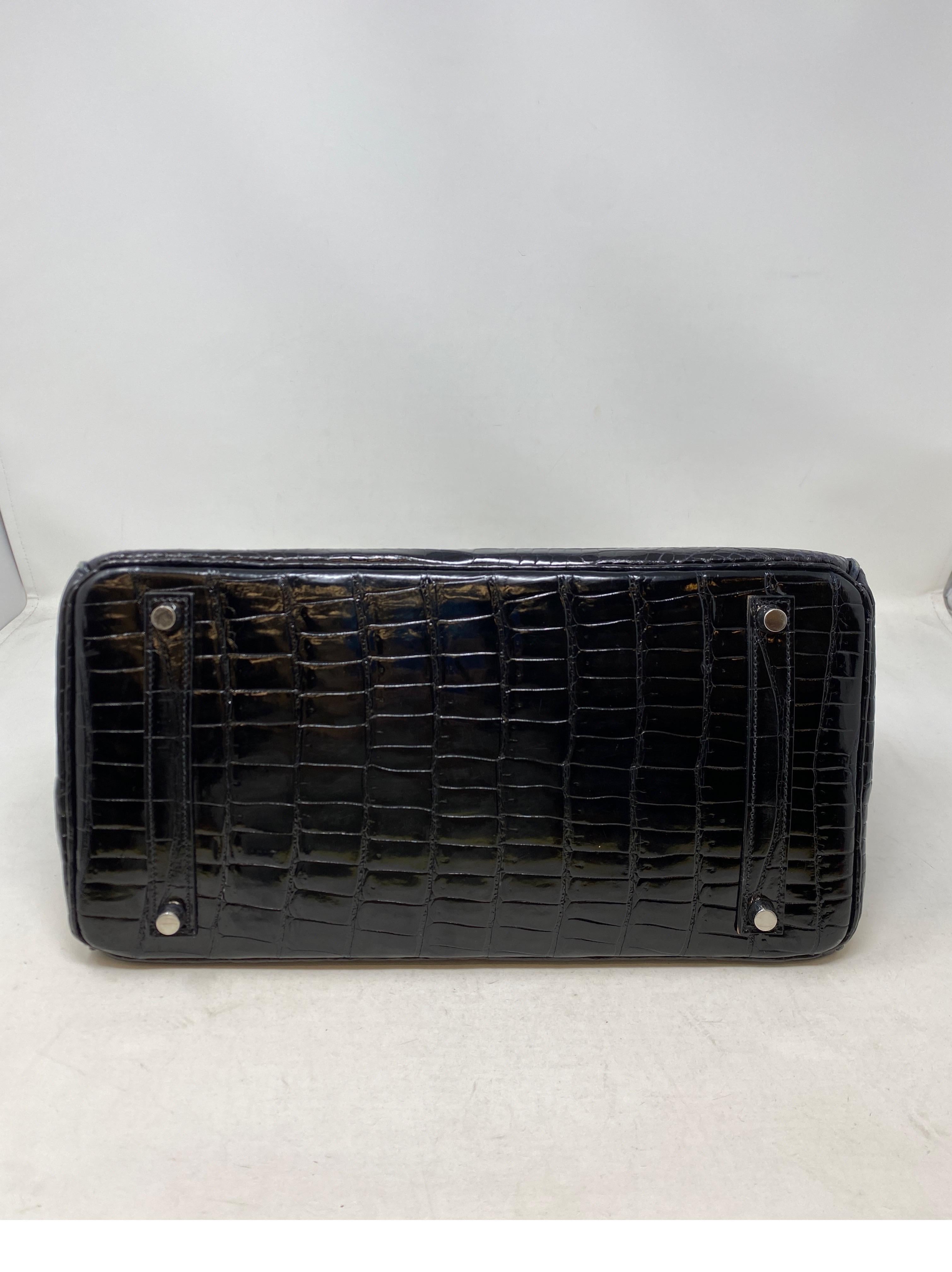 Hermes Black Shiny Porosus Crocodile Birkin 35 Bag 13