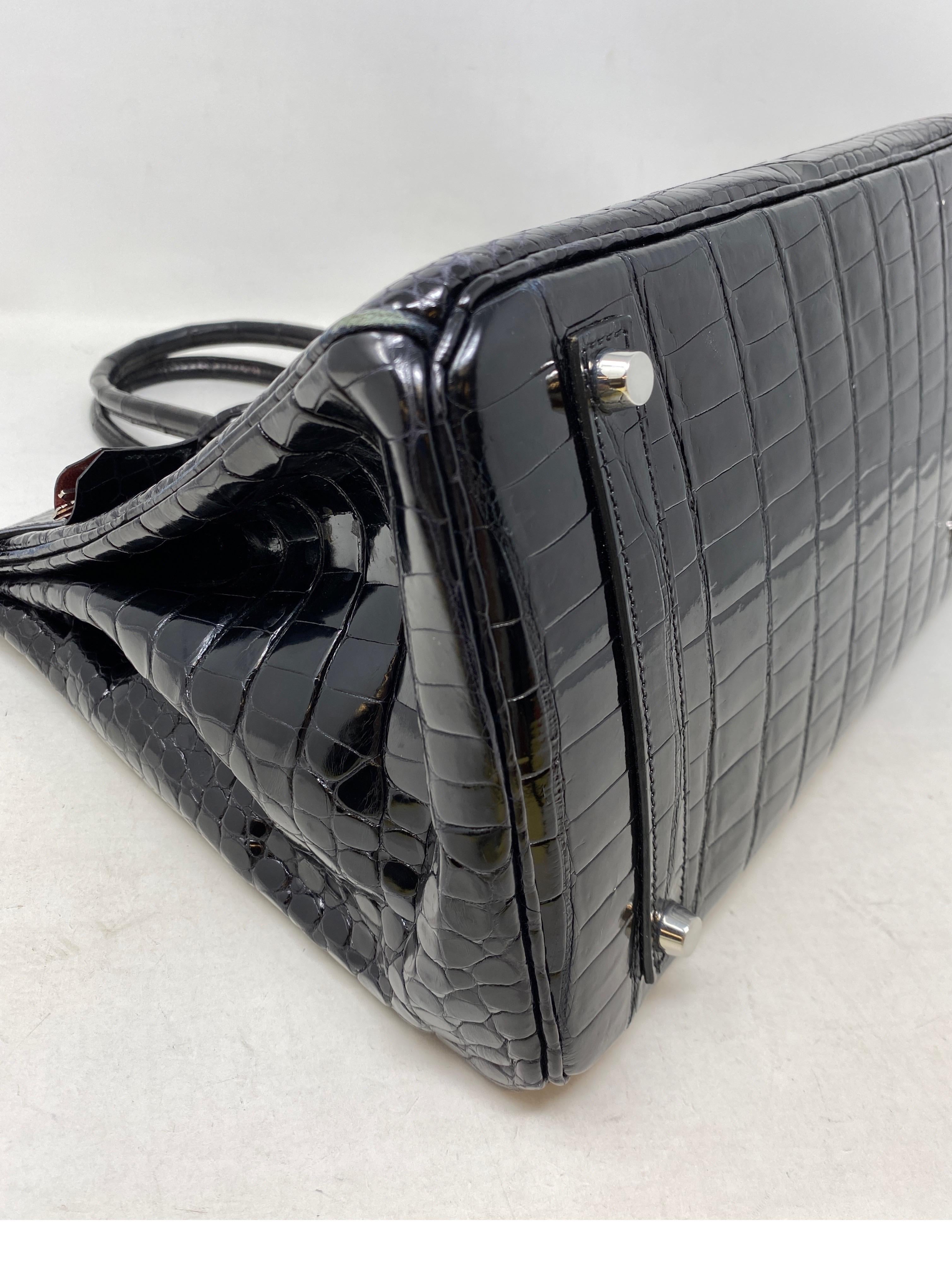 Hermes Black Shiny Porosus Crocodile Birkin 35 Bag 14