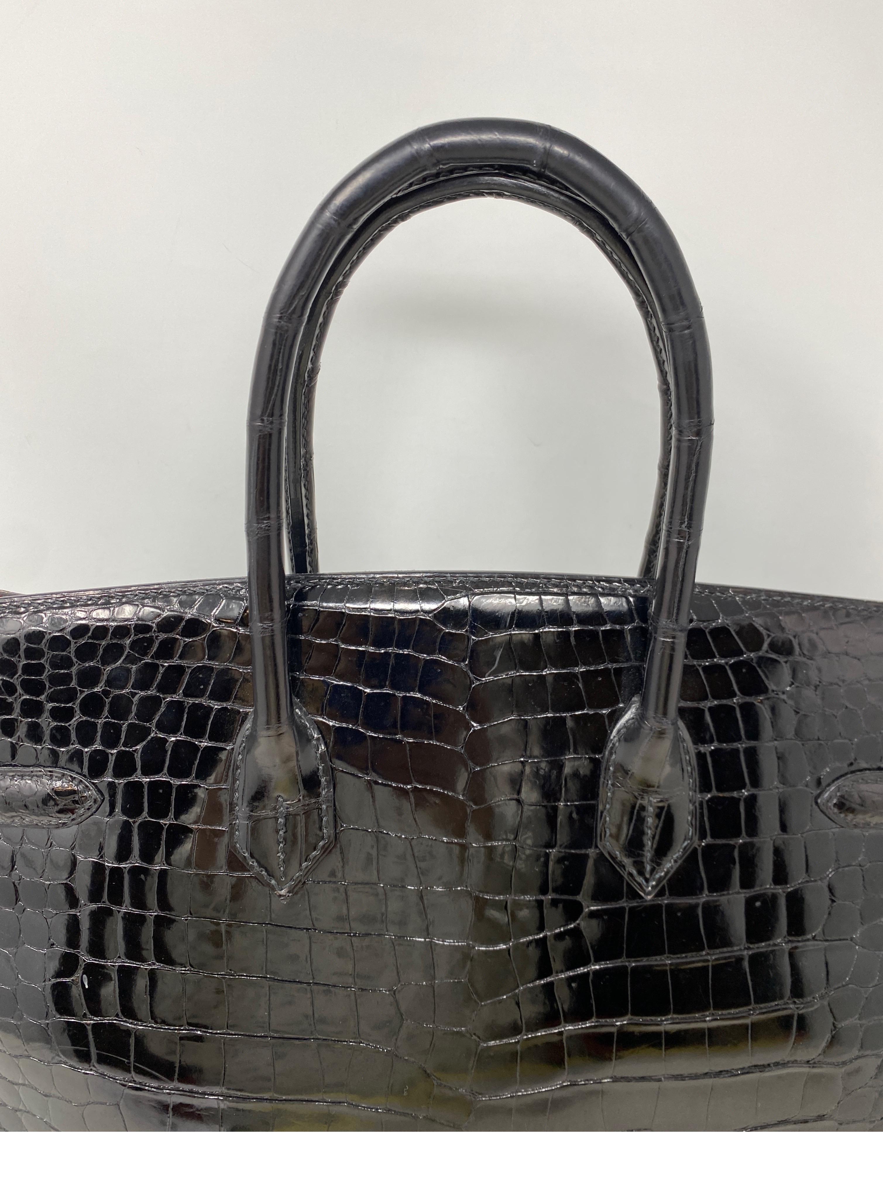 Women's or Men's Hermes Black Shiny Porosus Crocodile Birkin 35 Bag