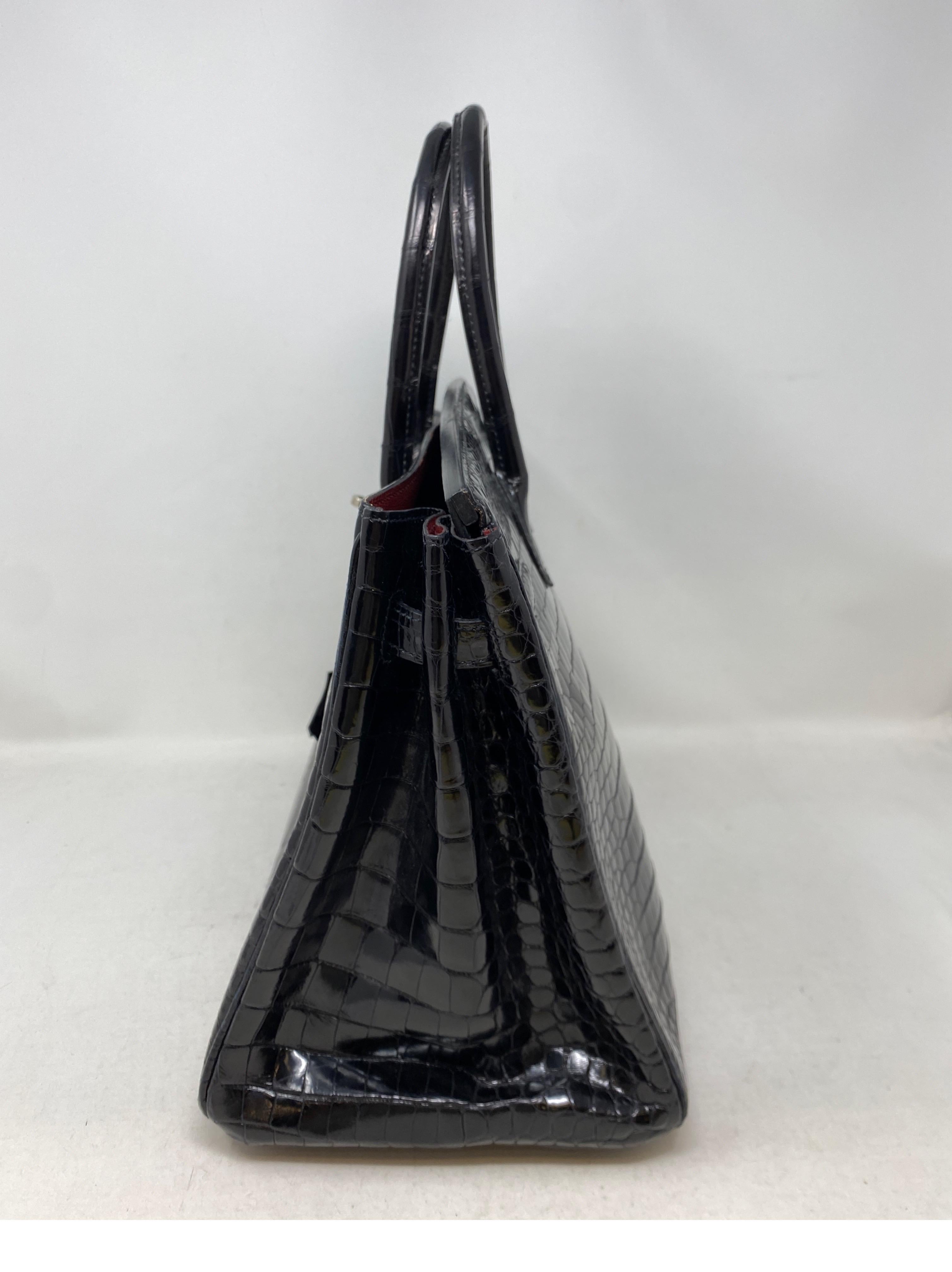 Hermes Black Shiny Porosus Crocodile Birkin 35 Bag 1