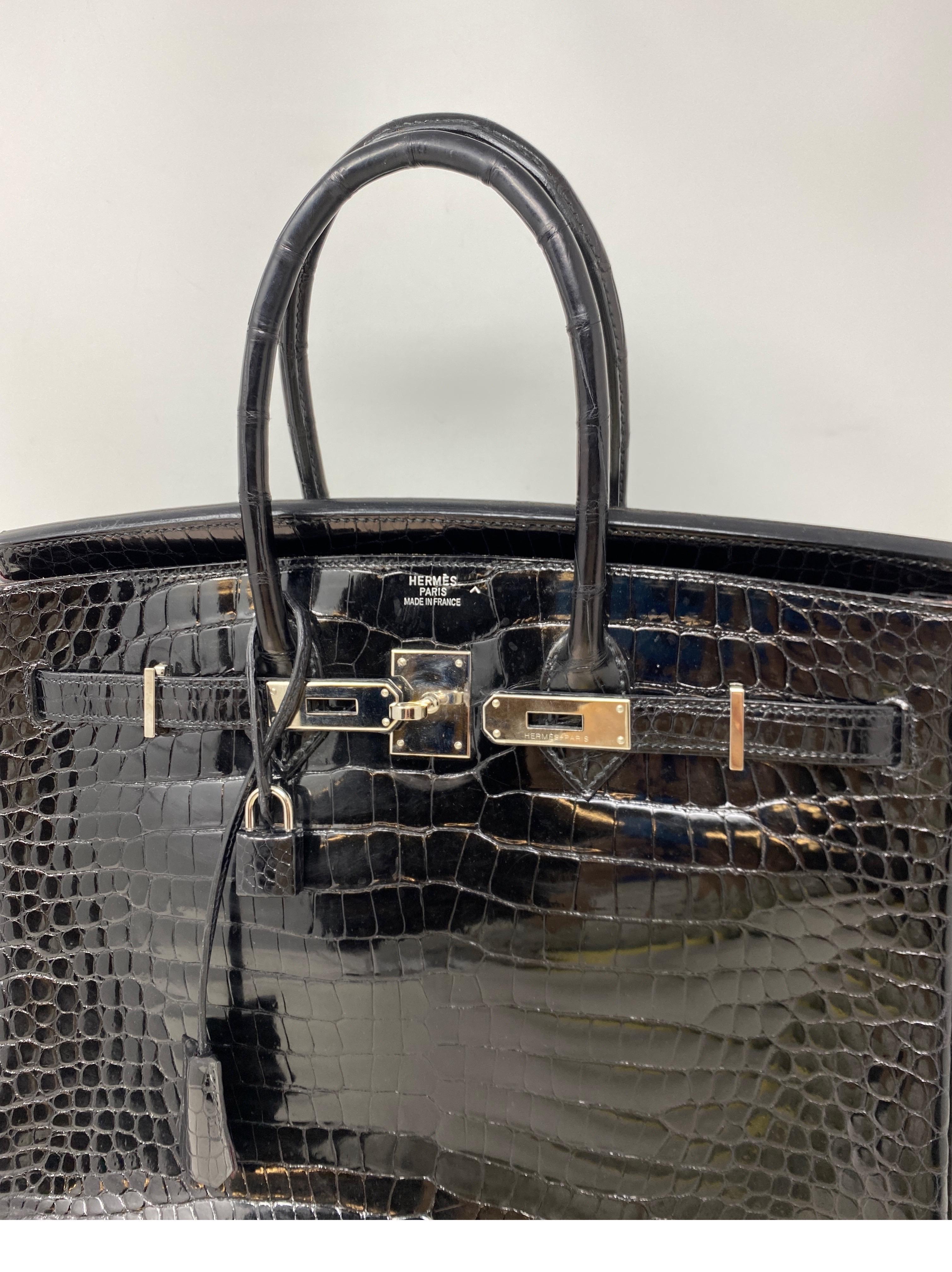 Hermes Black Shiny Porosus Crocodile Birkin 35 Bag 2