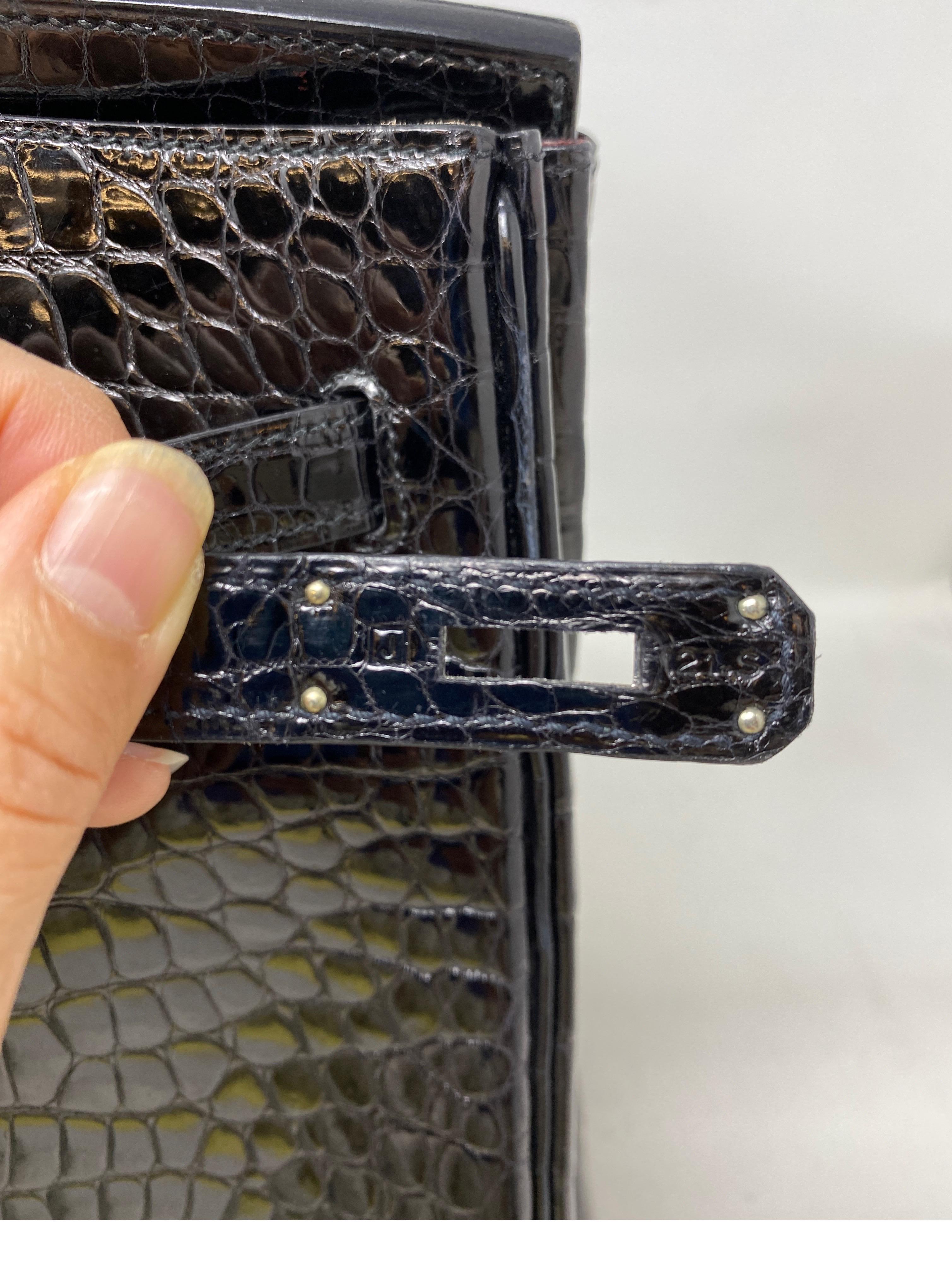 Hermes Black Shiny Porosus Crocodile Birkin 35 Bag 3