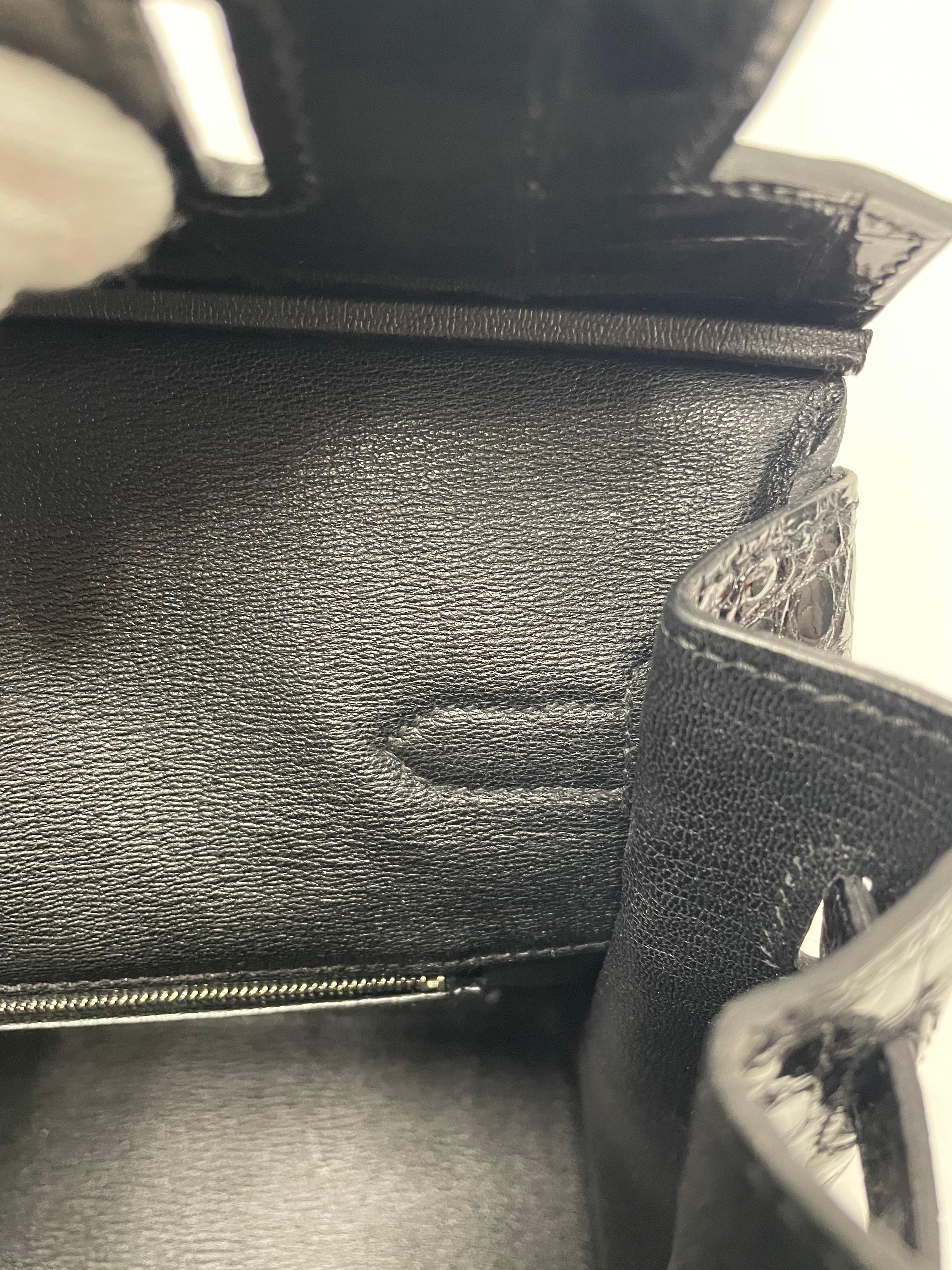 Hermès Black Shiny Porosus Crocodile Birkin 35CM with Palladium Hardware For Sale 11
