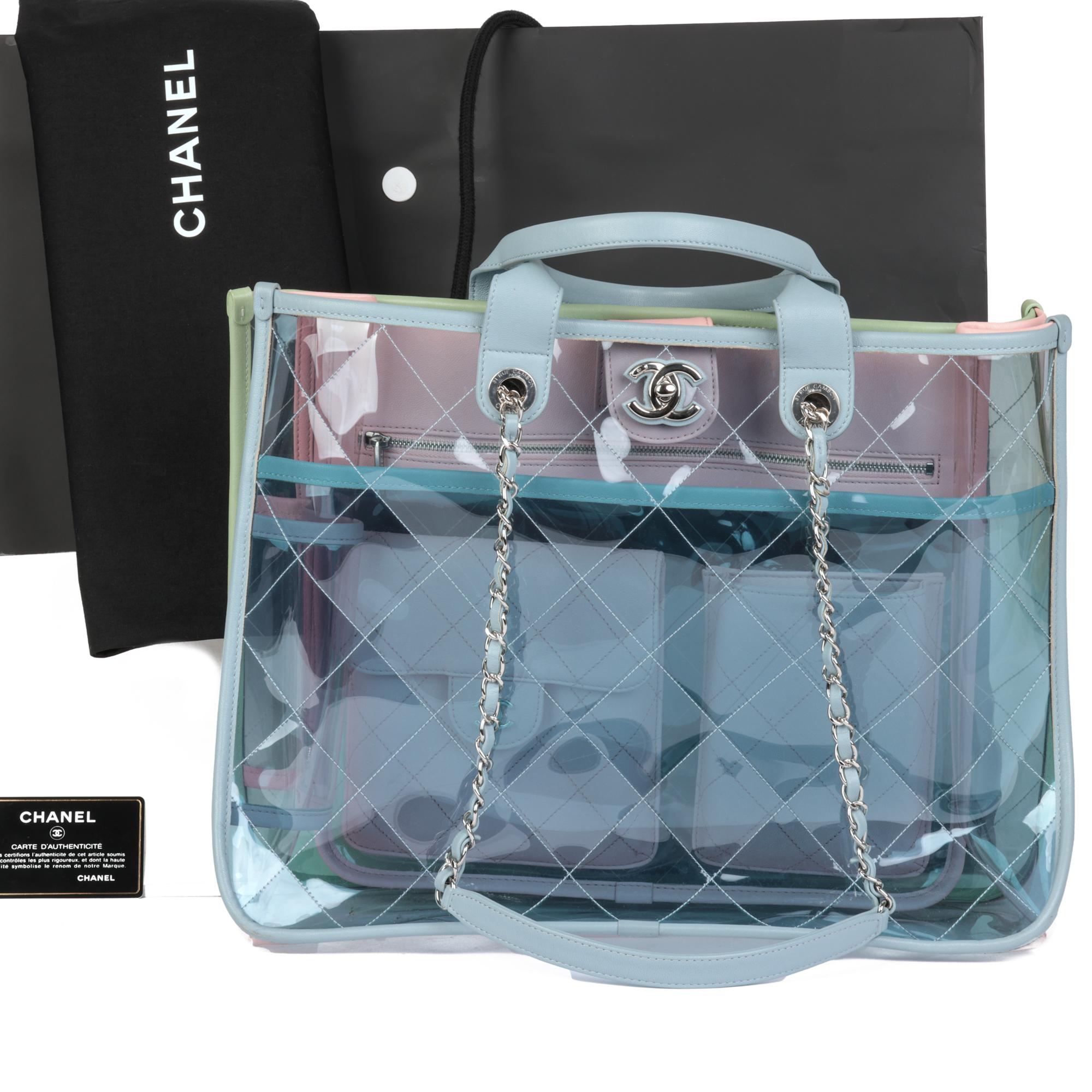 Chanel Green, Blue, Pink Lambskin & PVC Coco Splash Large Shopping Tote 6