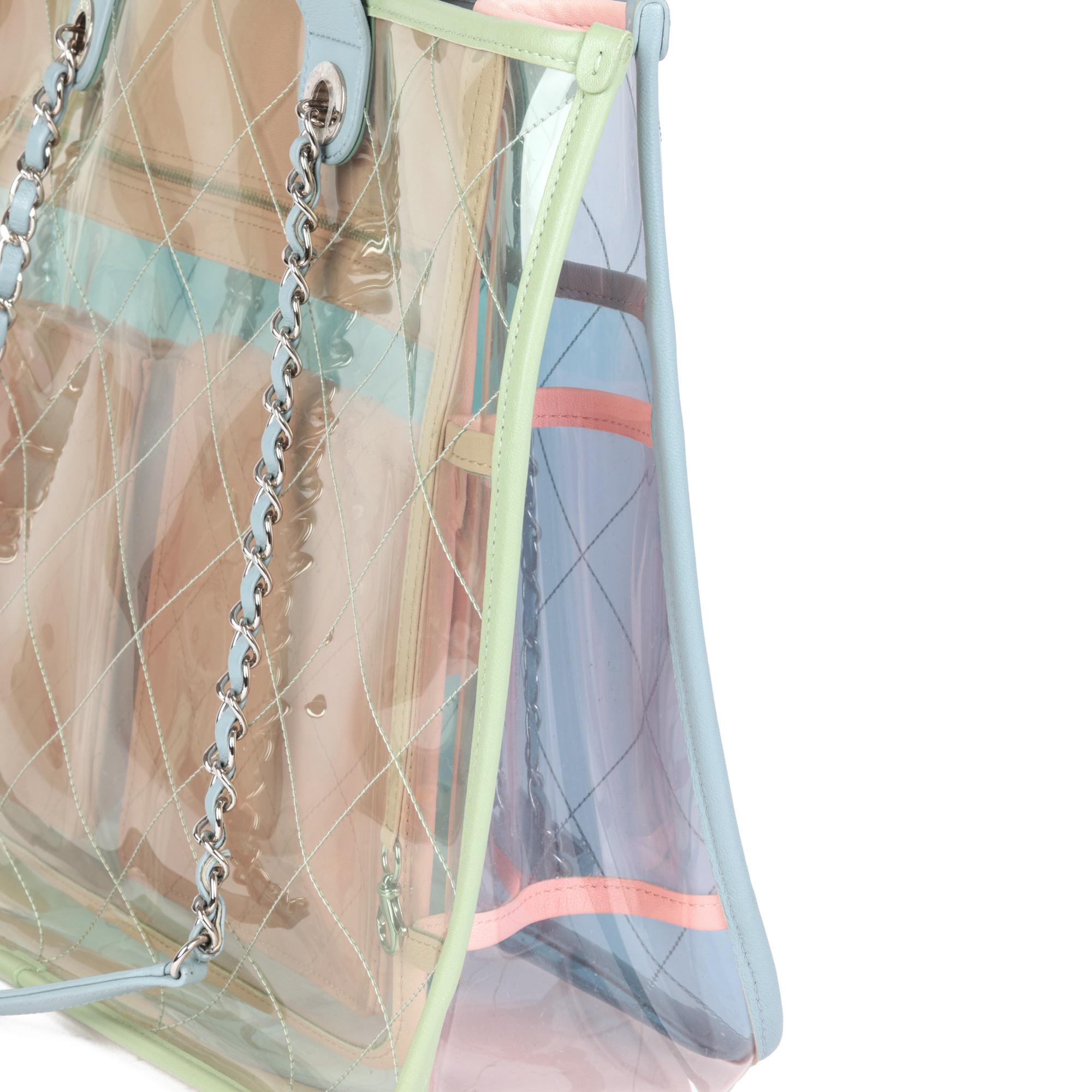 Chanel Green, Blue, Pink Lambskin & PVC Coco Splash Large Shopping Tote 1