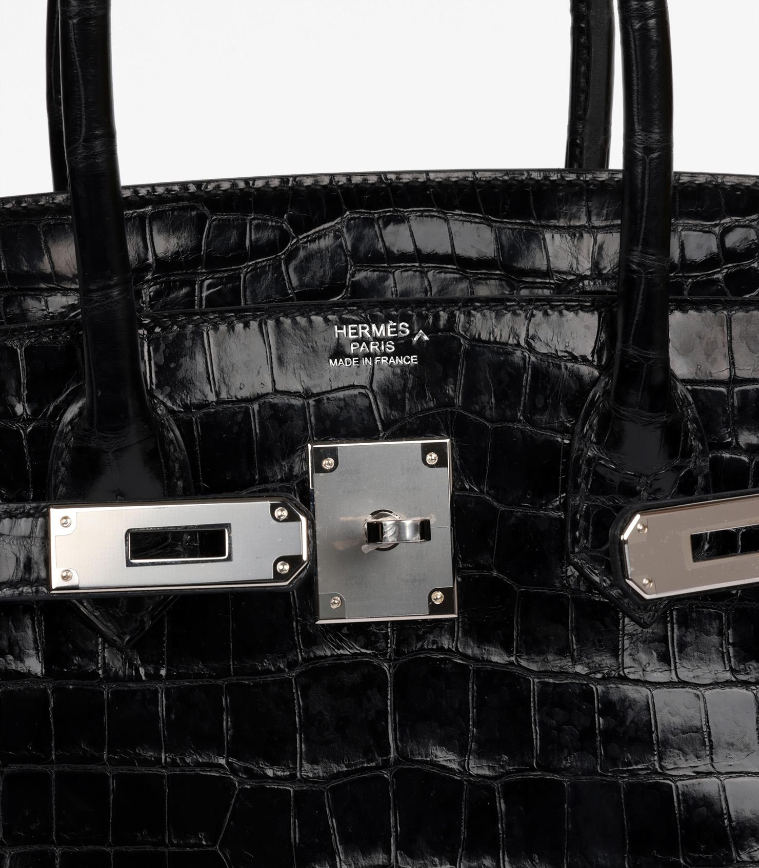 Hermès Black Shiny Porosus Crocodile Leather Birkin 30cm Retourne 4